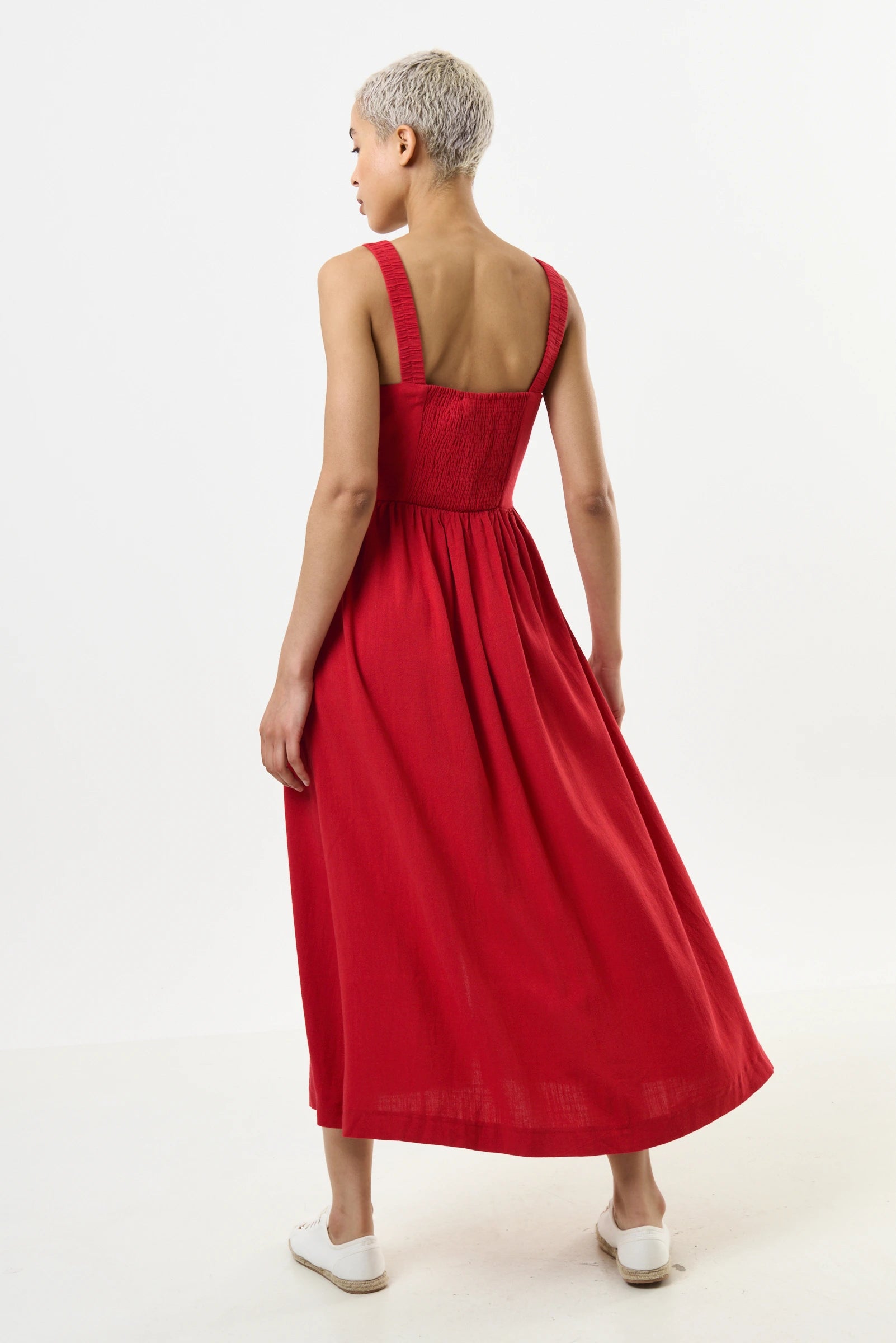 Clover Linen Mix Midi Sundress - Red