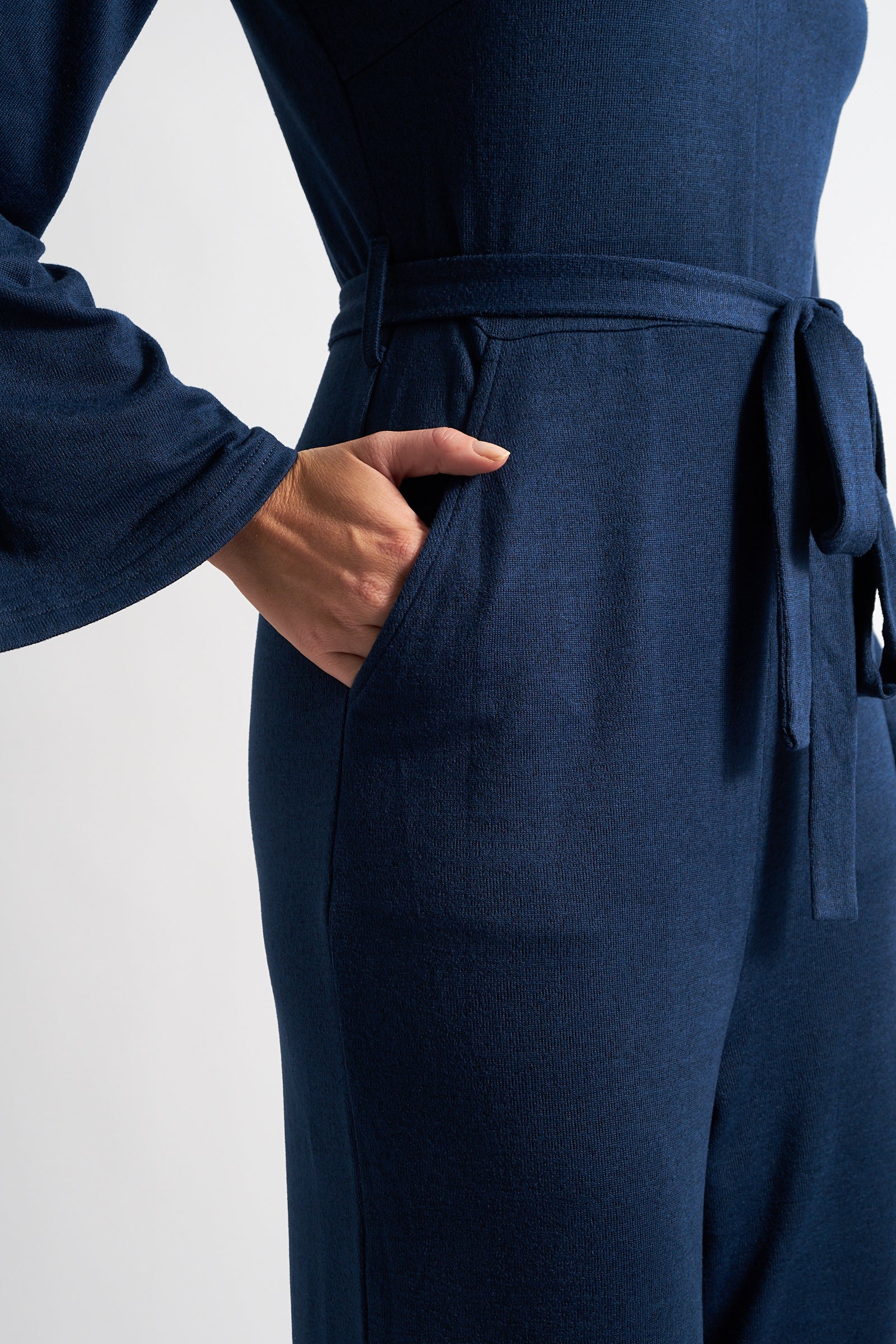 Coraline Brushed Marl Navy V-Neck Jumpsuit - Detail 1