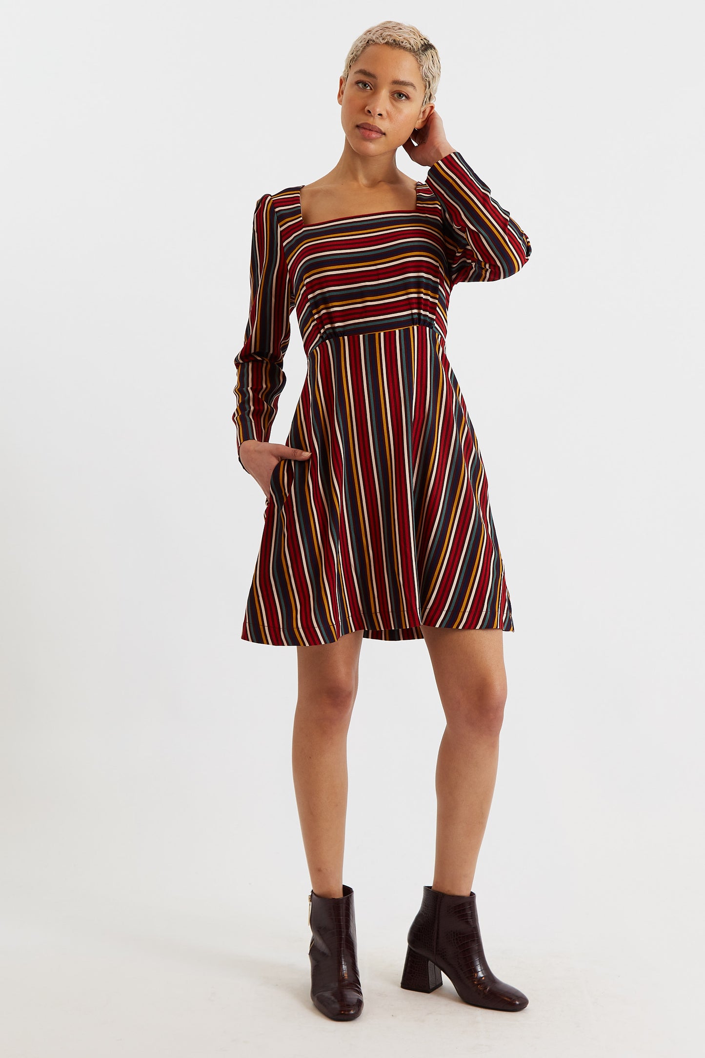 Cossette Winter Stripe Long Sleeve Mini Dress