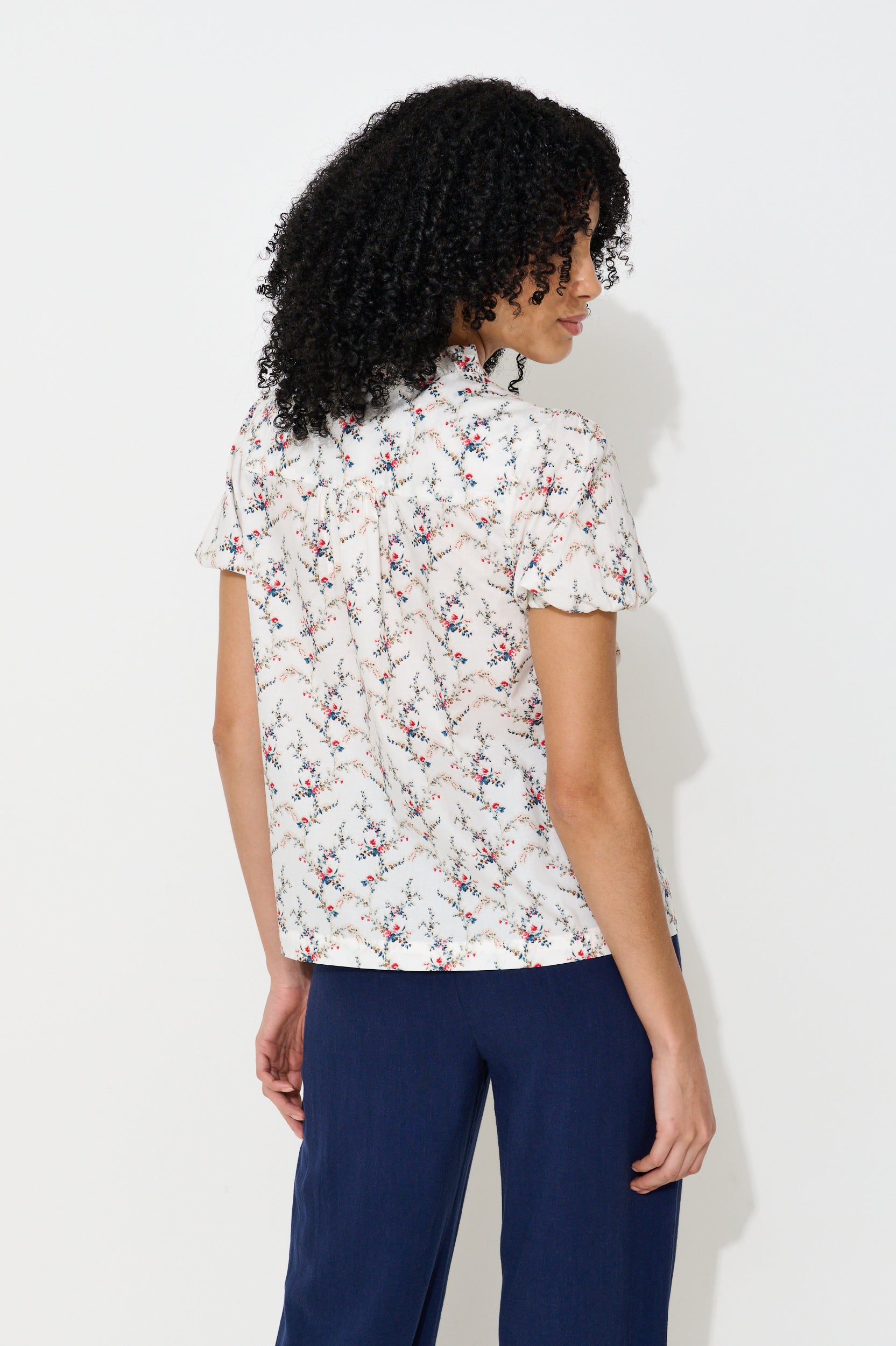 Cressida Regency Print Frill Trim V-Neck Blouse - Detail 1