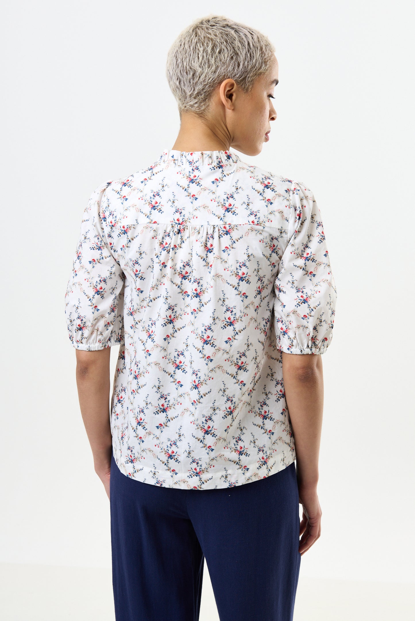 Cressida Regency Print Frill Trim V-Neck Blouse