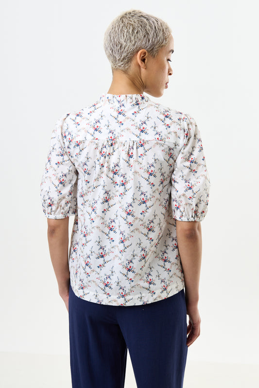 Cressida Regency Print Frill Trim V-Neck Blouse