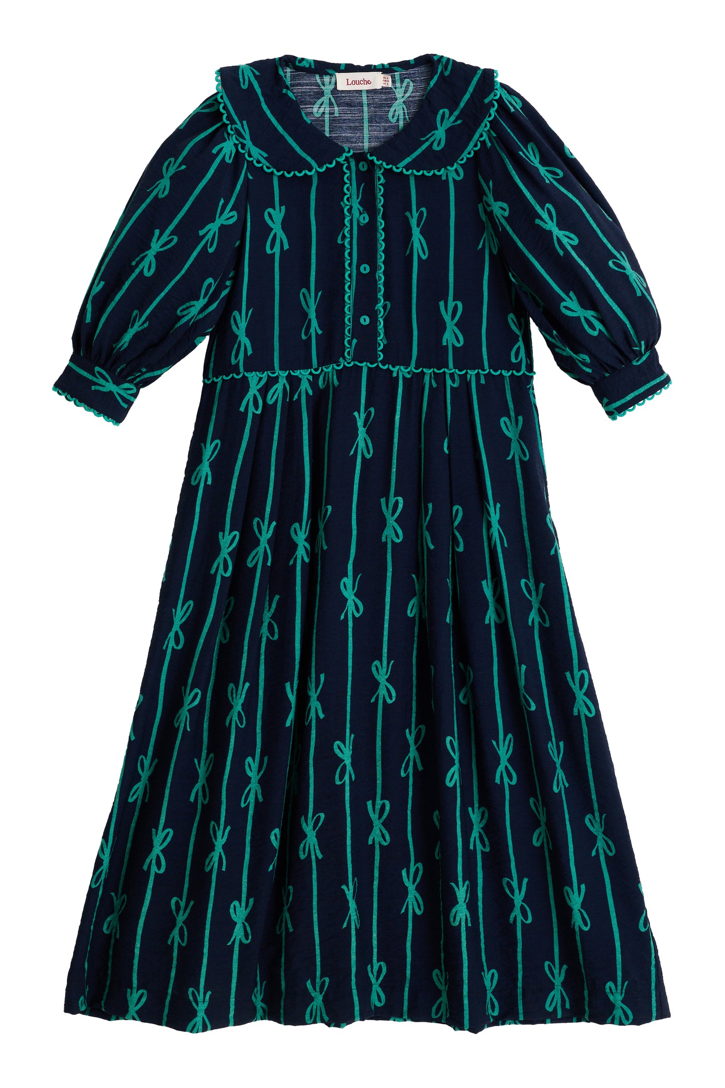 Caris Tie Up Statement Collar 3/4 Sleeve Midi Dress