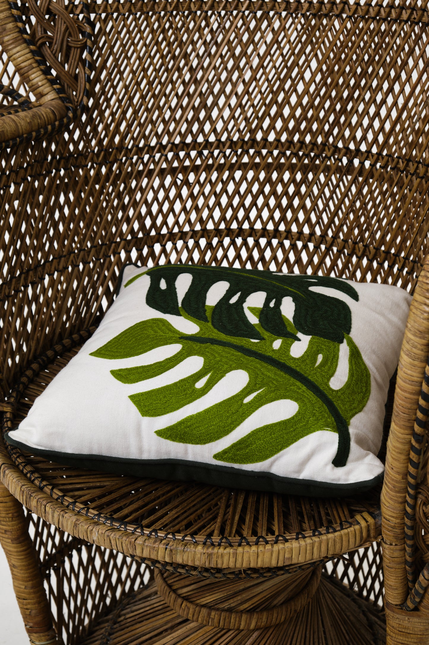 Monstera Embroidered Leaf Cushion
