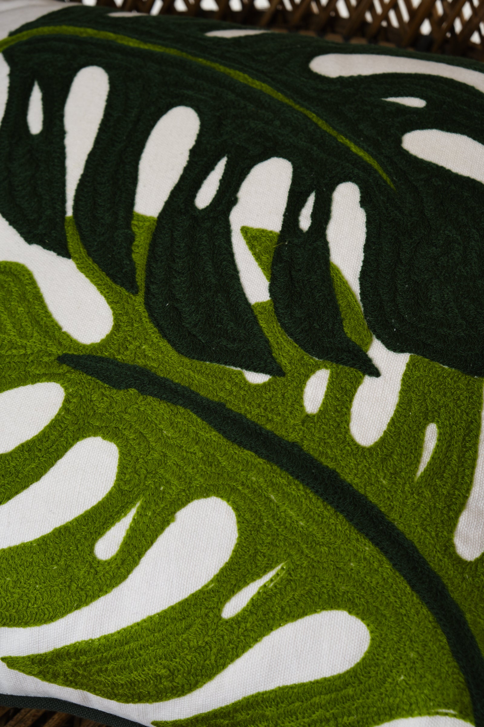 Monstera Embroidered Leaf Cushion - Detail 2