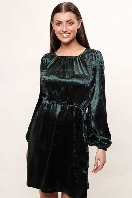 Louche Daria Satin Long Sleeve Mini Dress