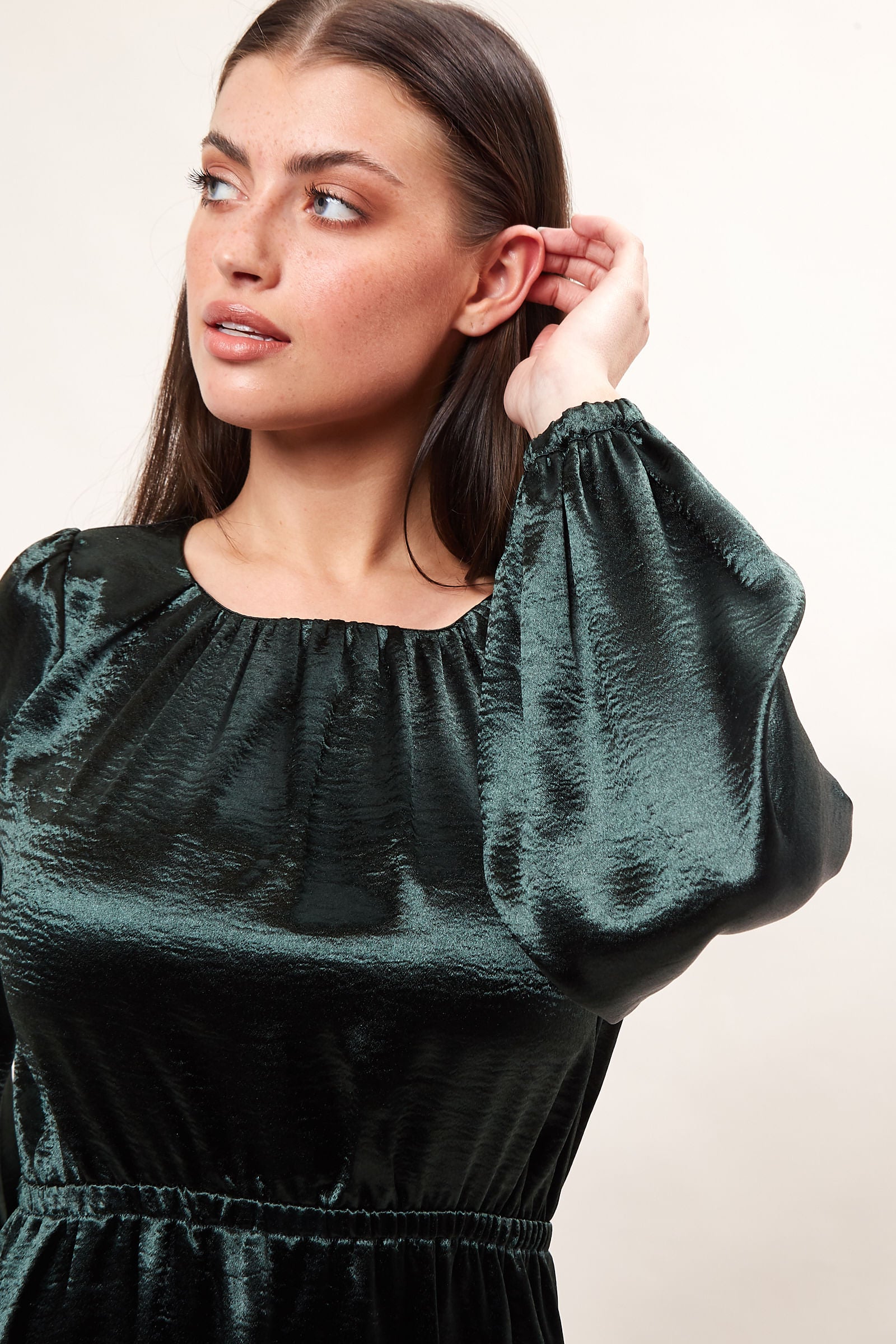 Louche Daria Satin Long Sleeve Mini Dress