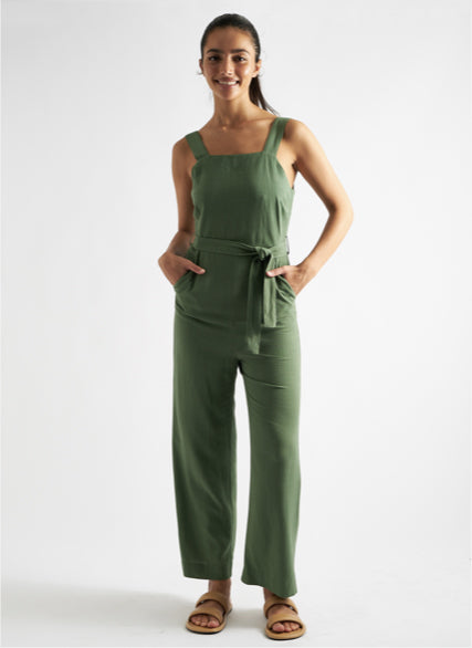 Dawson Linen Mix Strappy Jumpsuit - Green - Detail 3