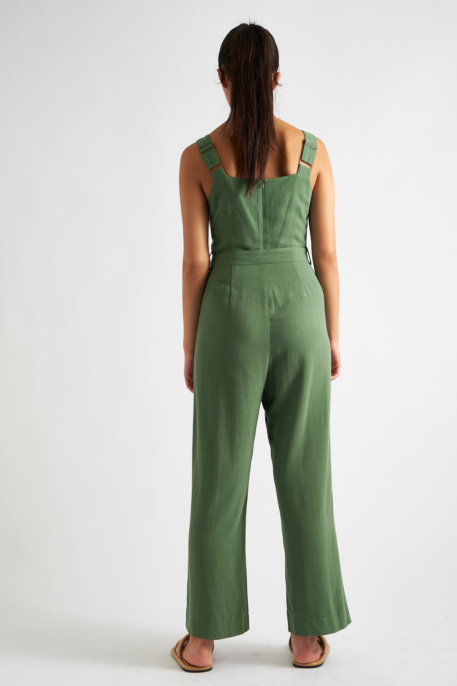 Dawson Linen Mix Strappy Jumpsuit - Green