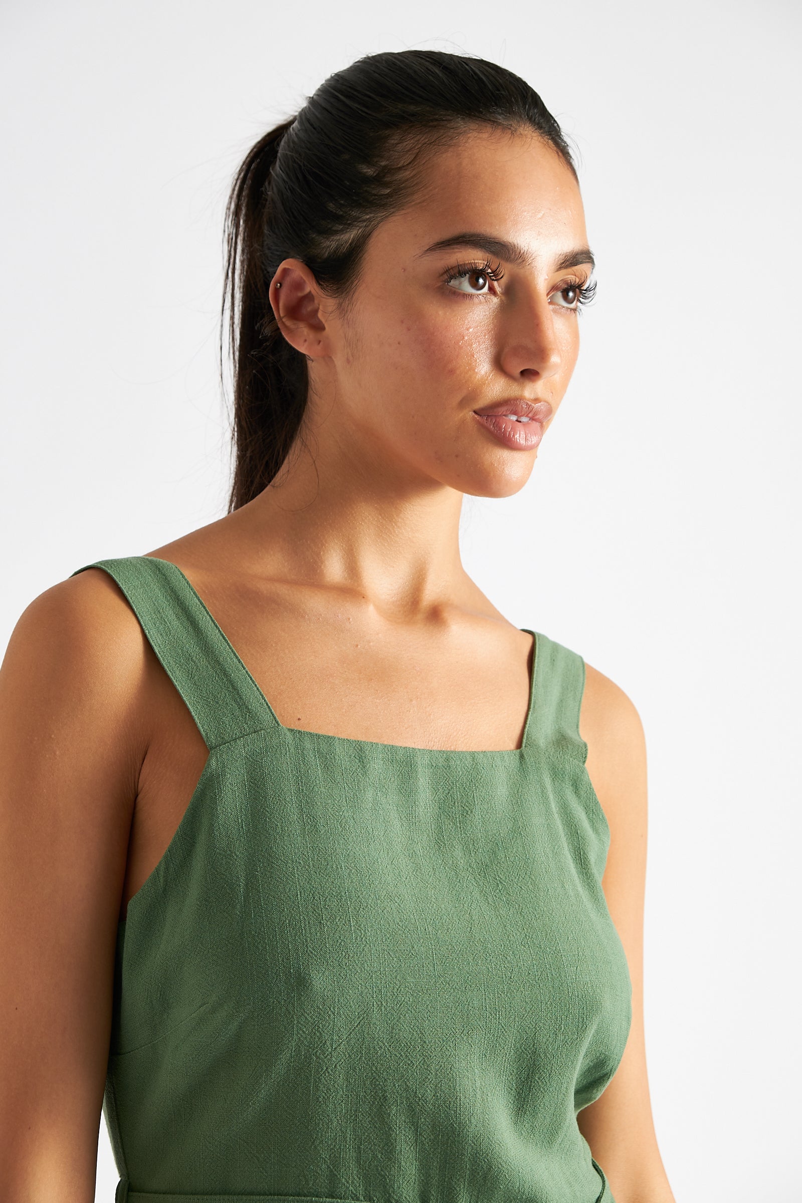 Dawson Linen Mix Strappy Jumpsuit - Green - Detail 1