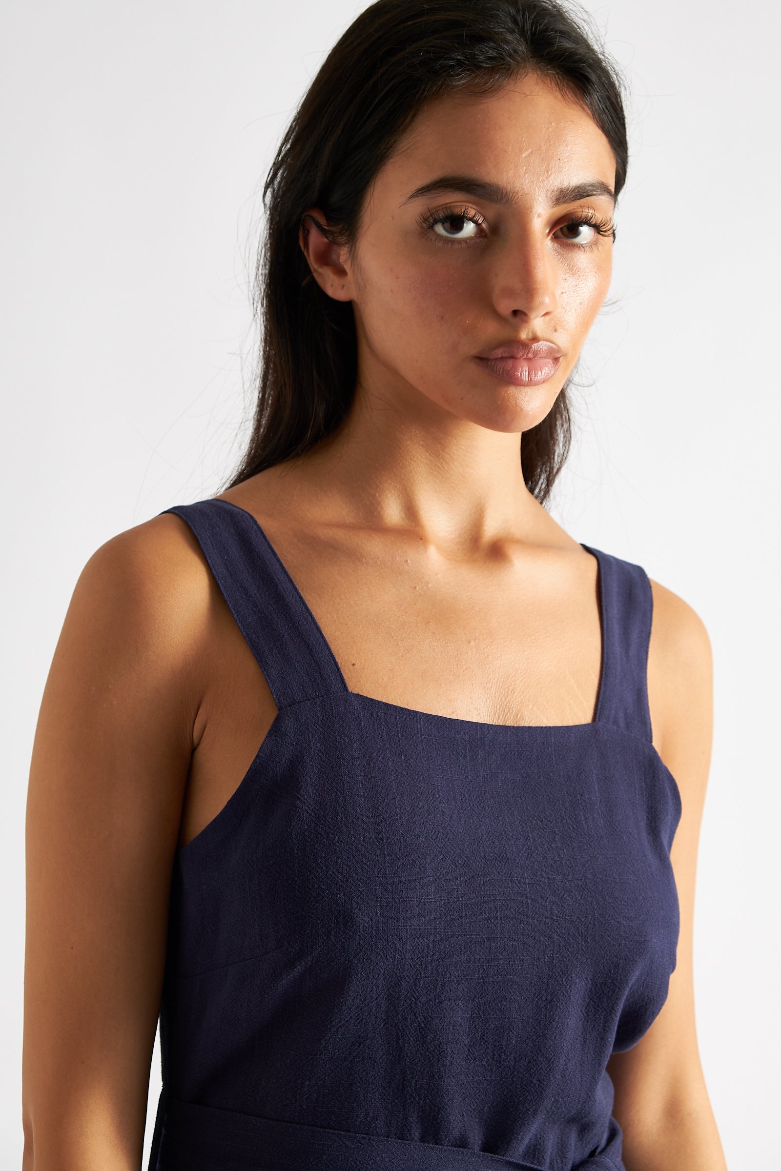 Dawson Linen Mix Strappy Jumpsuit - Navy - Detail 2