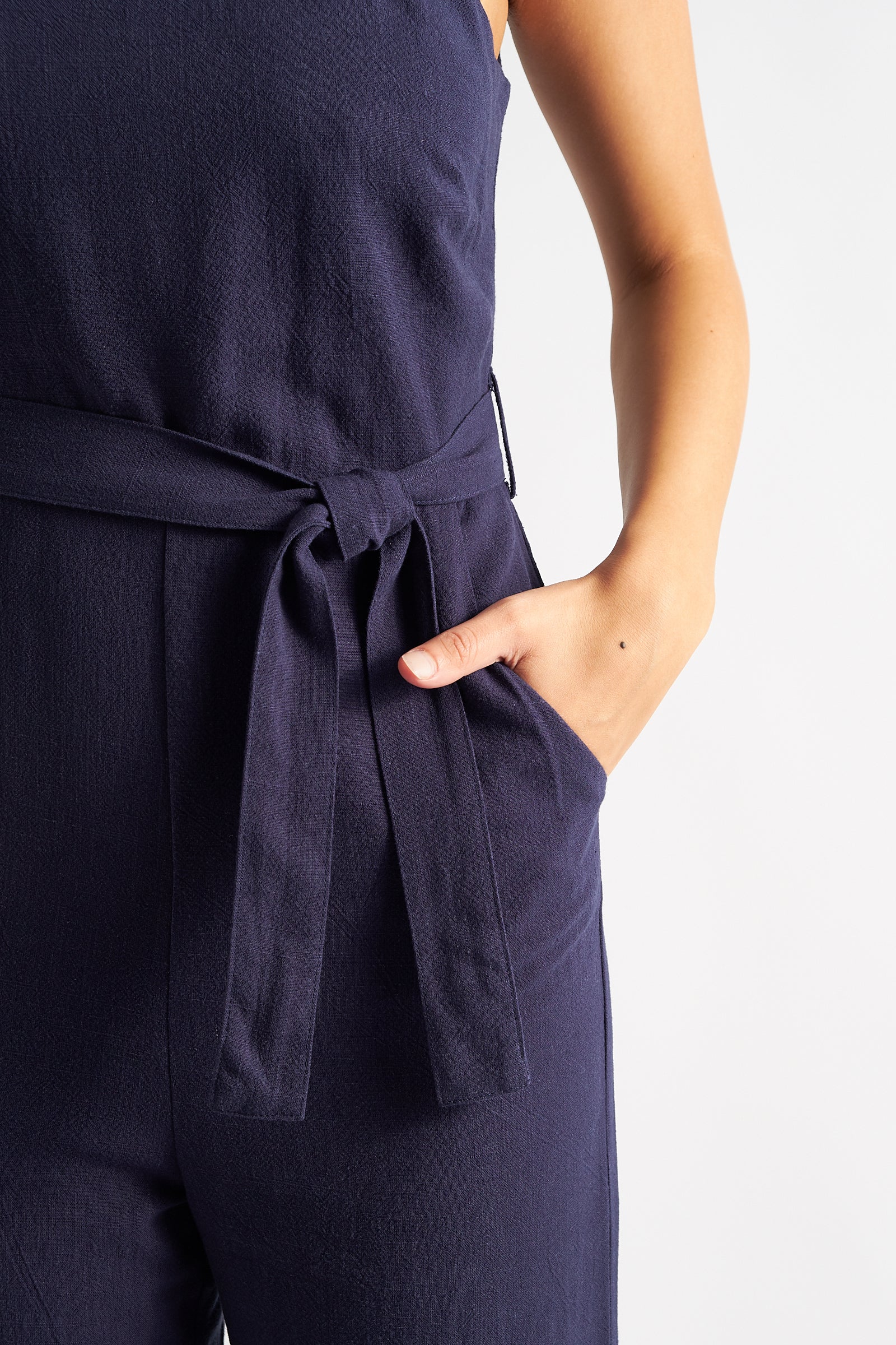 Dawson Linen Mix Strappy Jumpsuit - Navy - Detail 1
