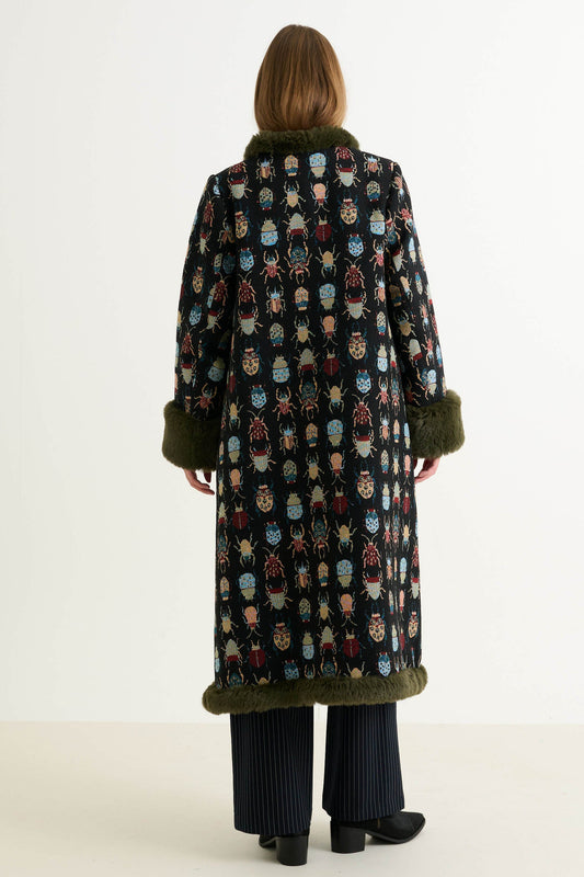 Delphia Beetlejuice Jacquard Fur Trim Coat