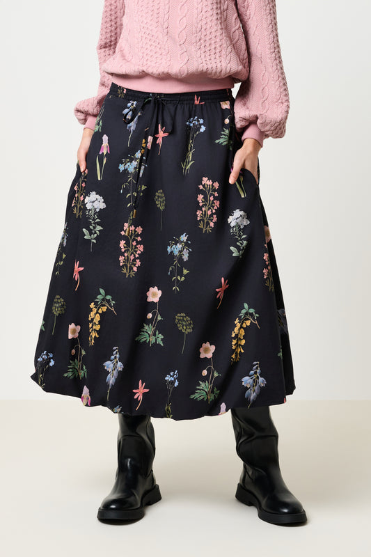 Dixie Flower Press Print Balloon Midi Skirt