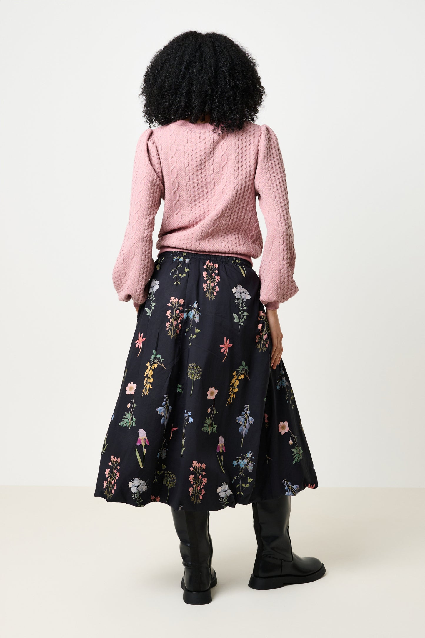 Dixie Flower Press Print Balloon Midi Skirt