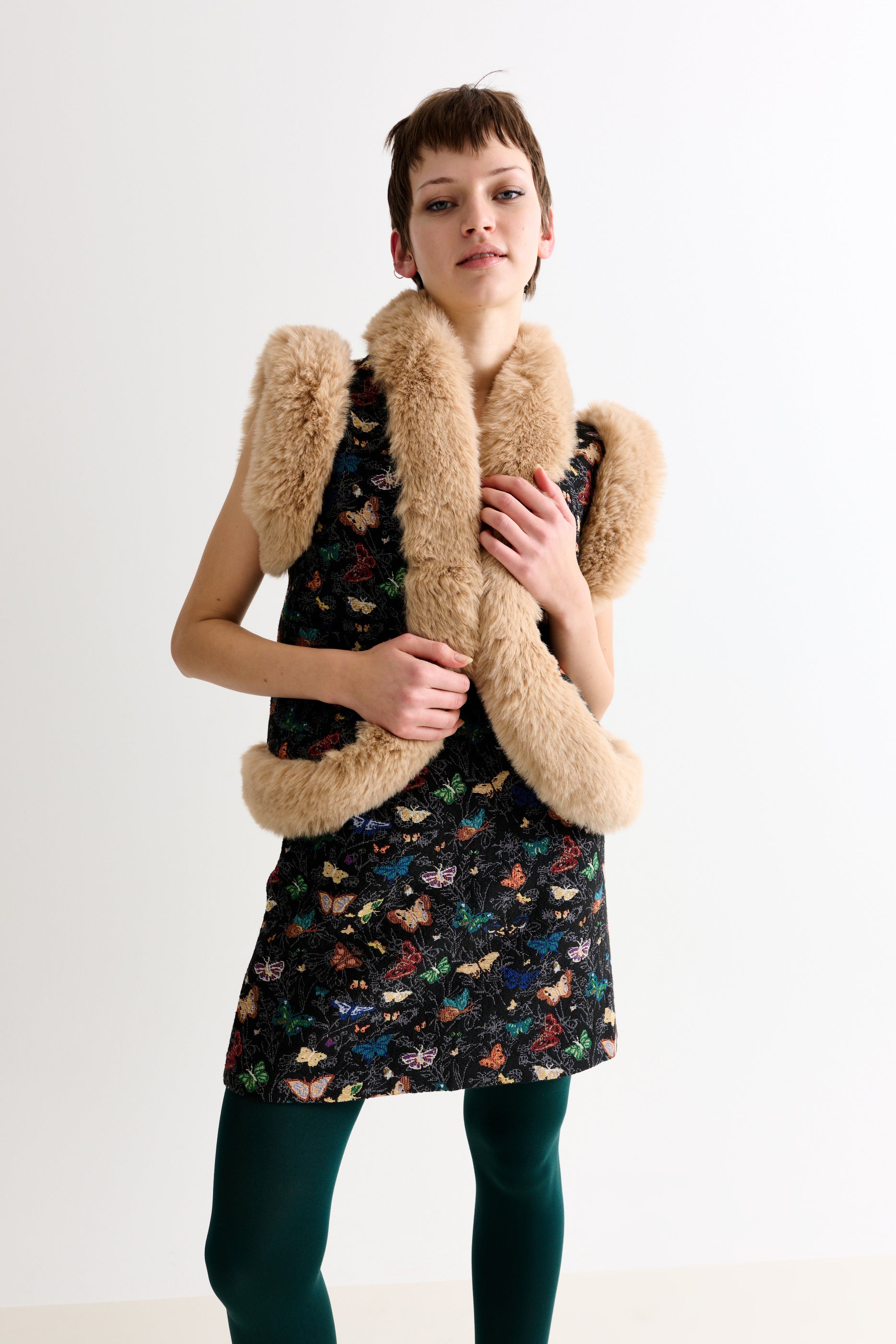 Dominica Butterfly Ball Jacquard Faux Fur Trimmed Waistcoat - Detail 2