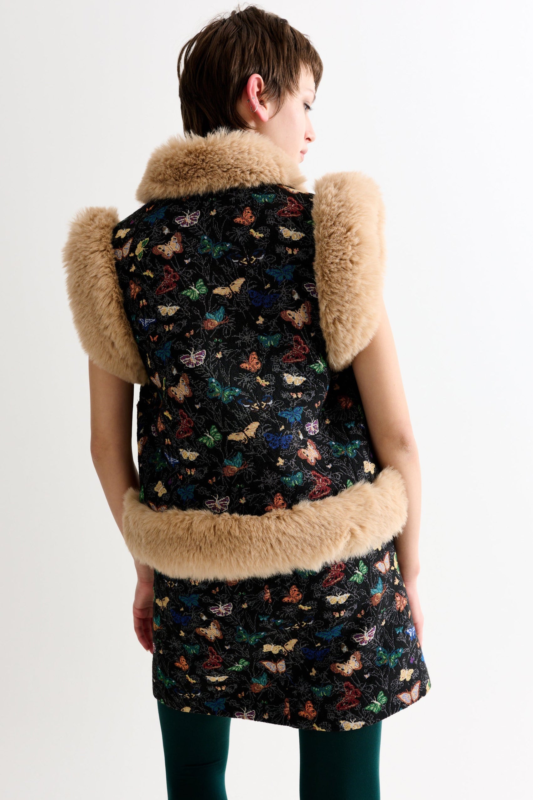 Dominica Butterfly Ball Jacquard Faux Fur Trimmed Waistcoat