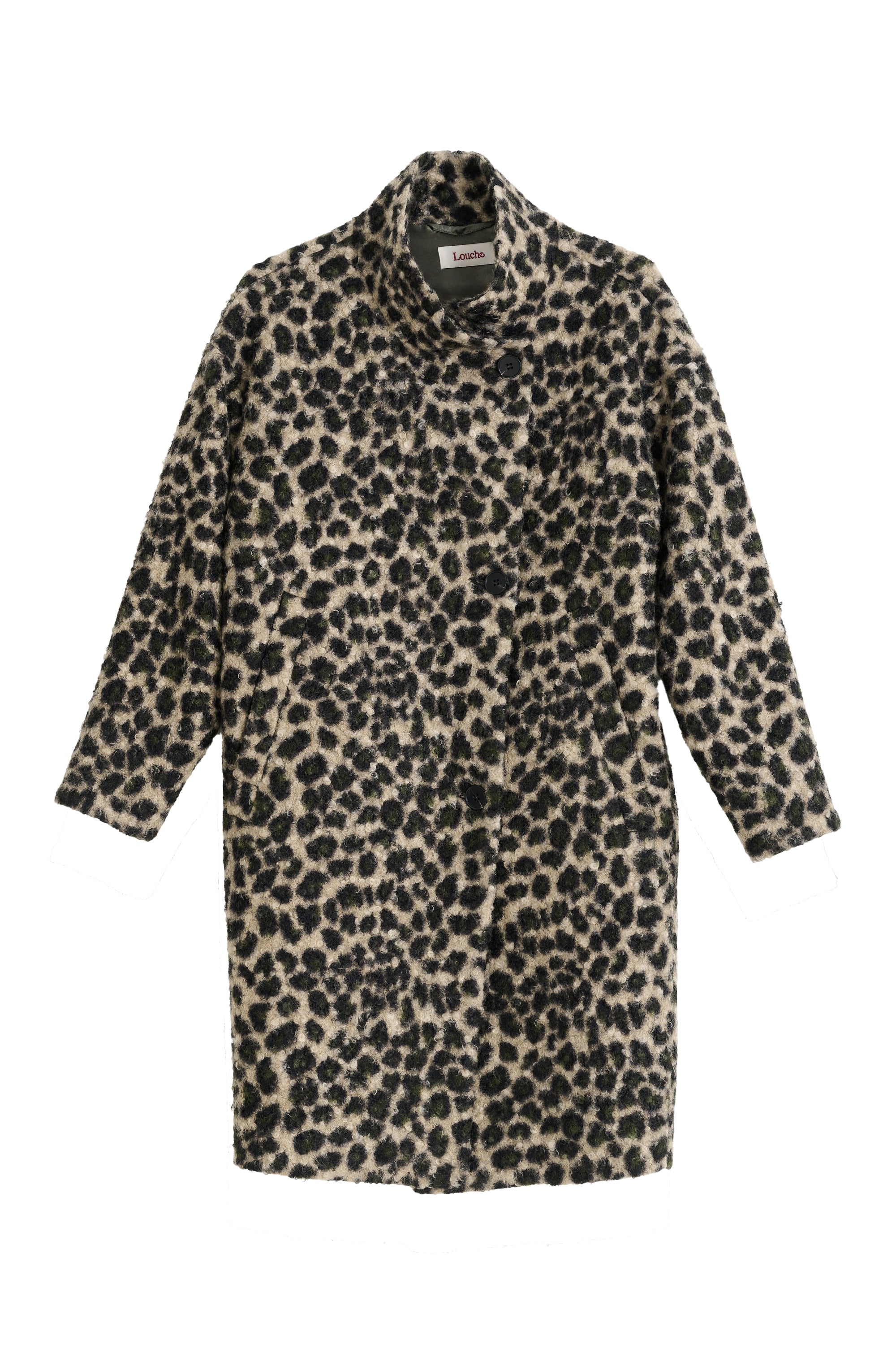 Donalda Animal Funnel Neck Coat - Green - Styled