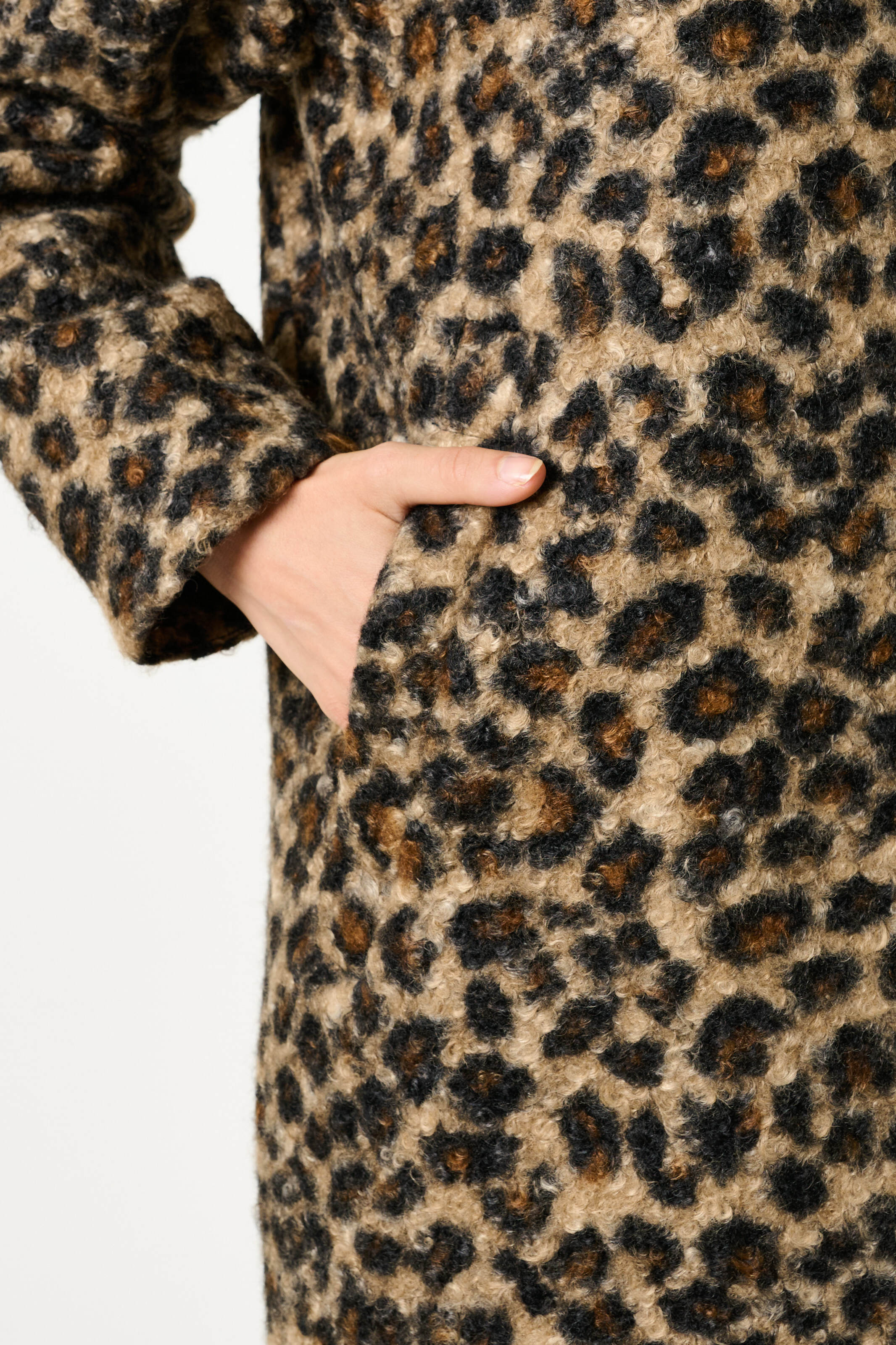 Donalda Animal Funnel Neck Coat - Taupe