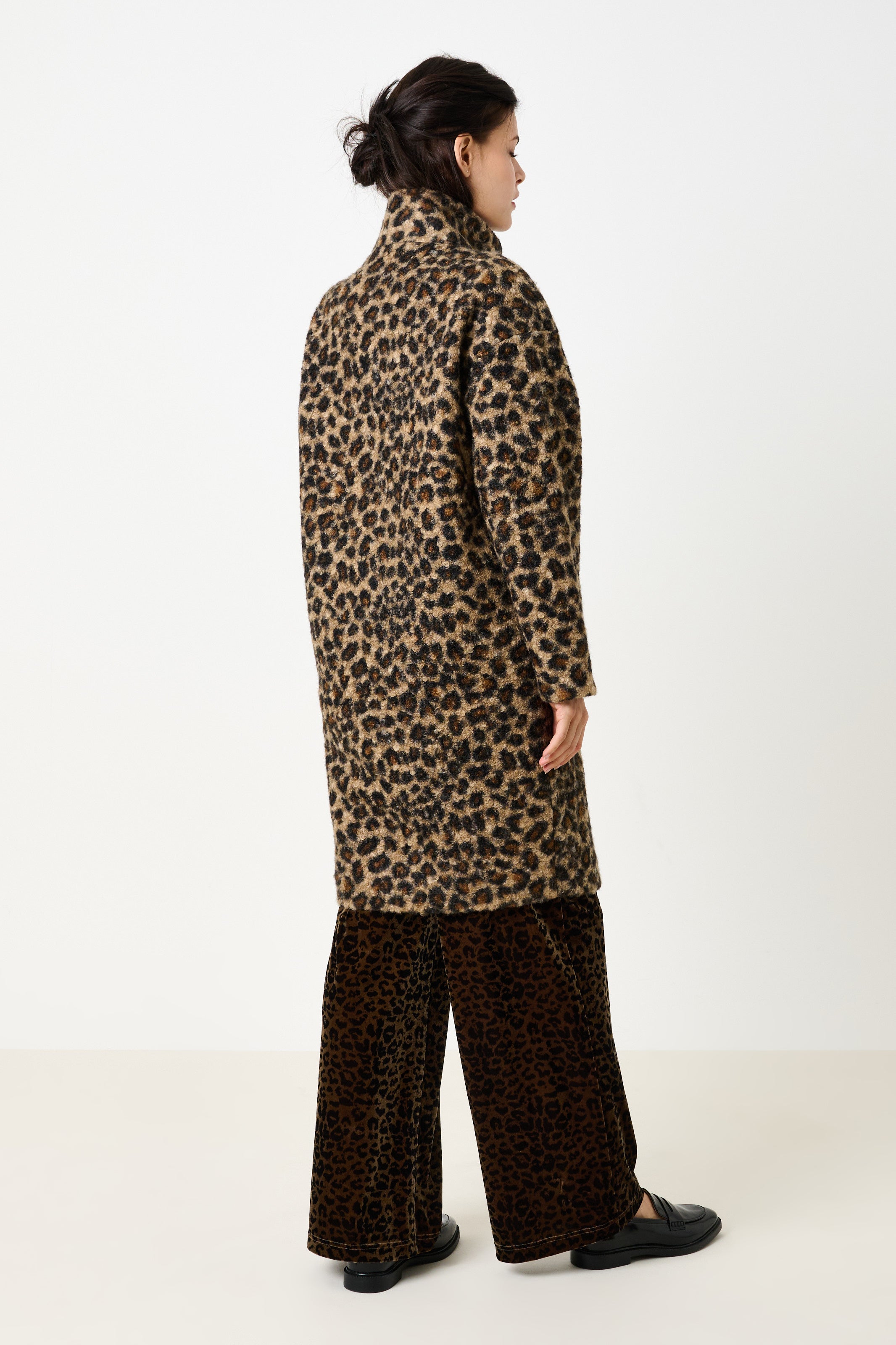 Donalda Animal Funnel Neck Coat - Taupe