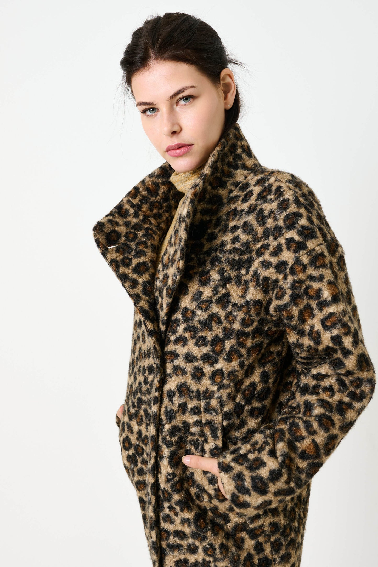 Donalda Animal Funnel Neck Coat - Taupe