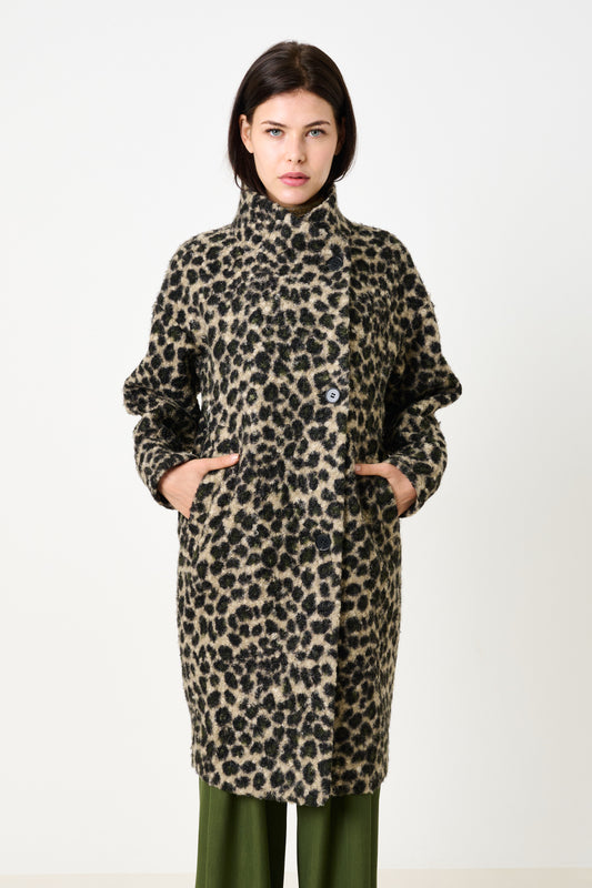 Donalda Animal Funnel Neck Coat - Green