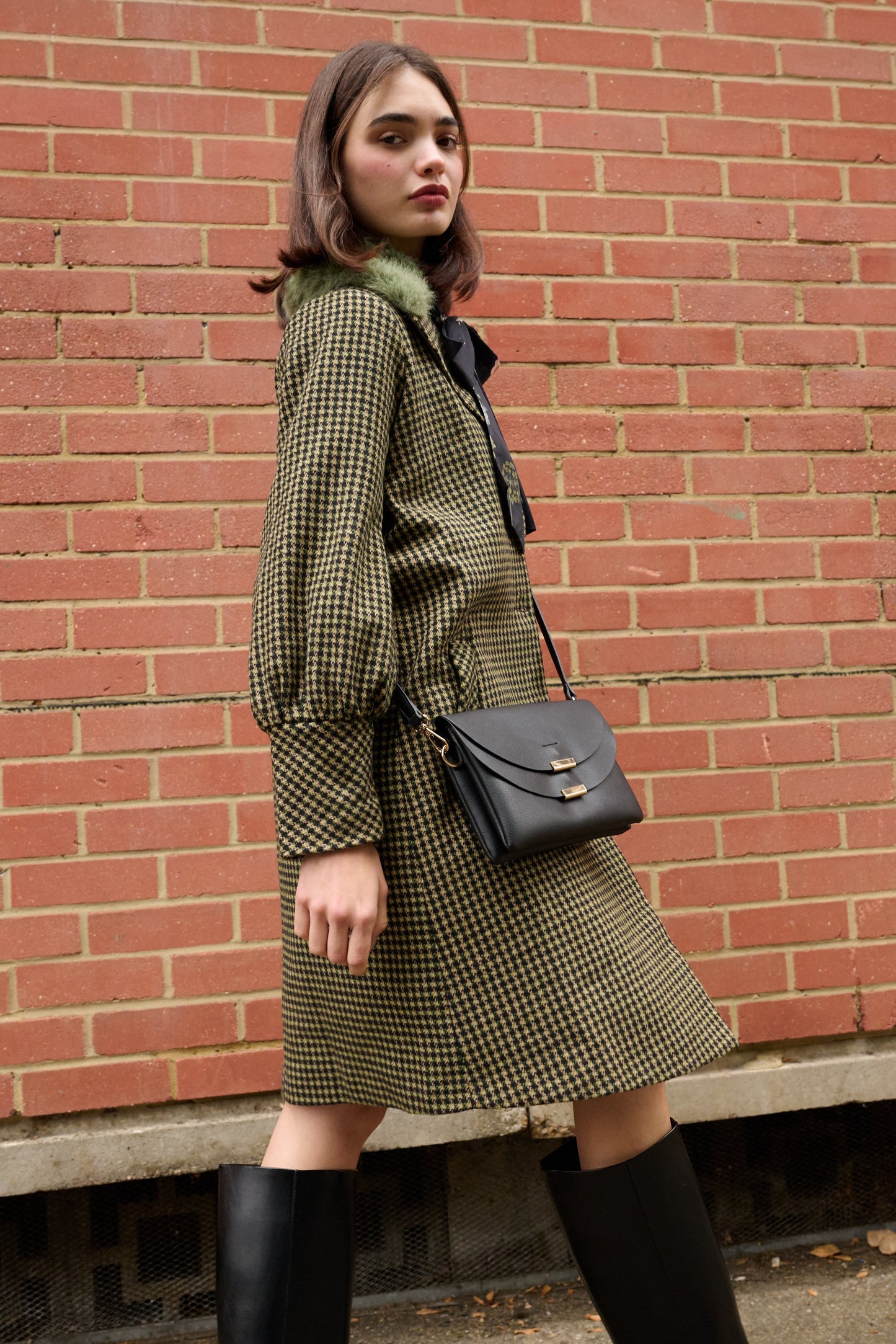 Sophia Double Flap Black Crossbody Bag