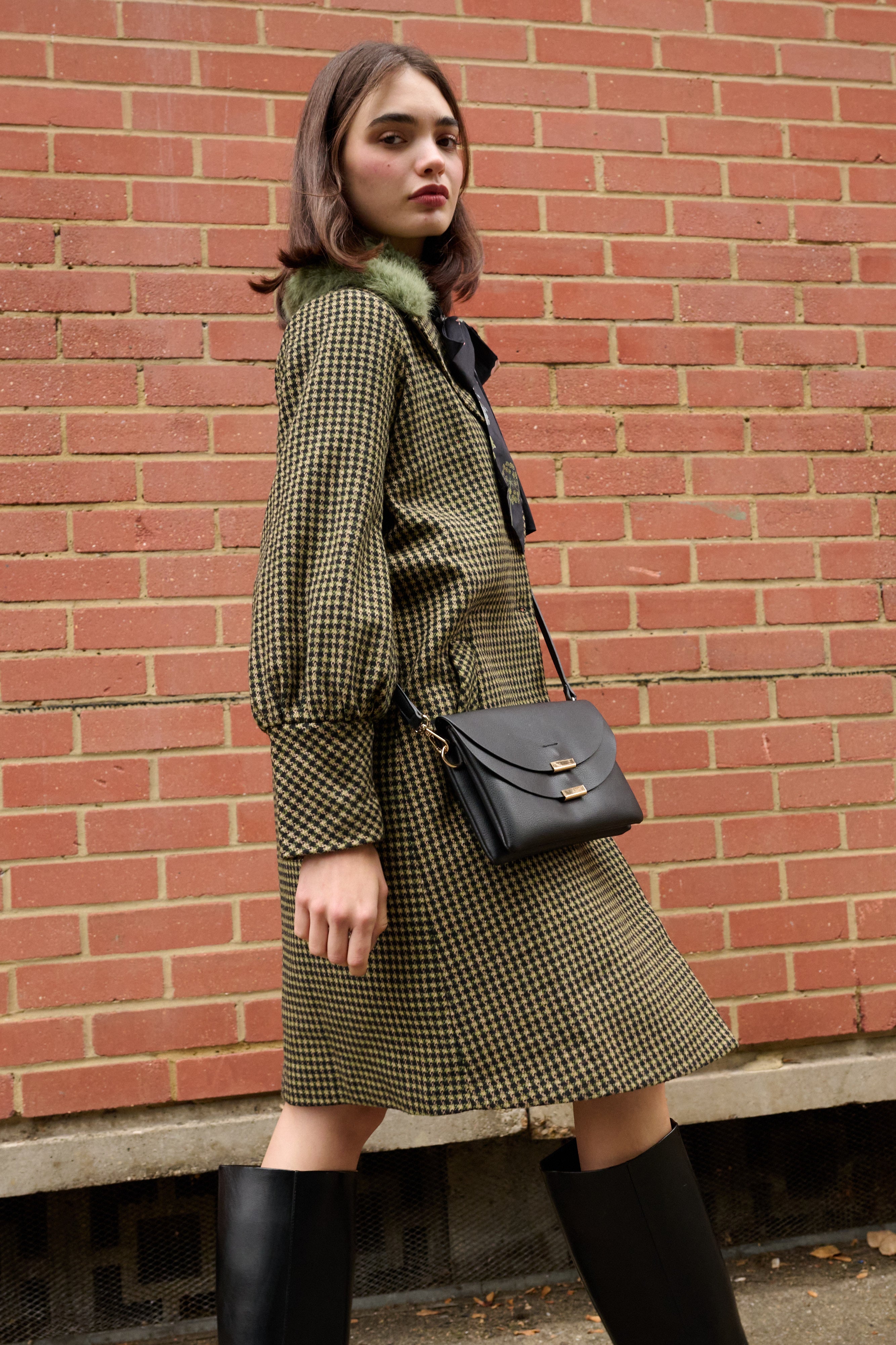 Sophia Double Flap Black Crossbody Bag