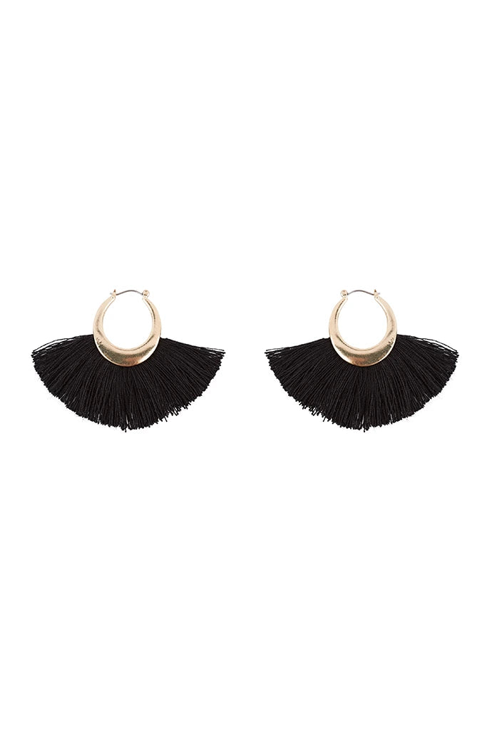 Daisy Black Tassel Hoop Gold Earrings