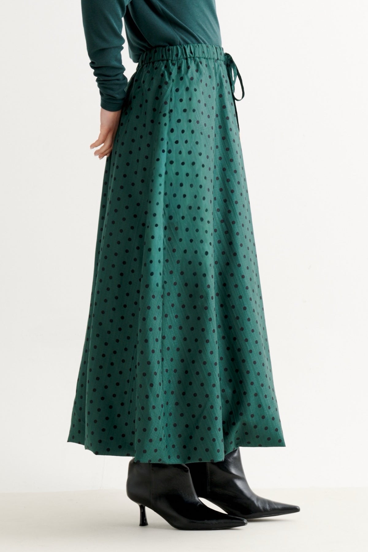 Dixie Spot Print Balloon Midi Skirt - Forest Green