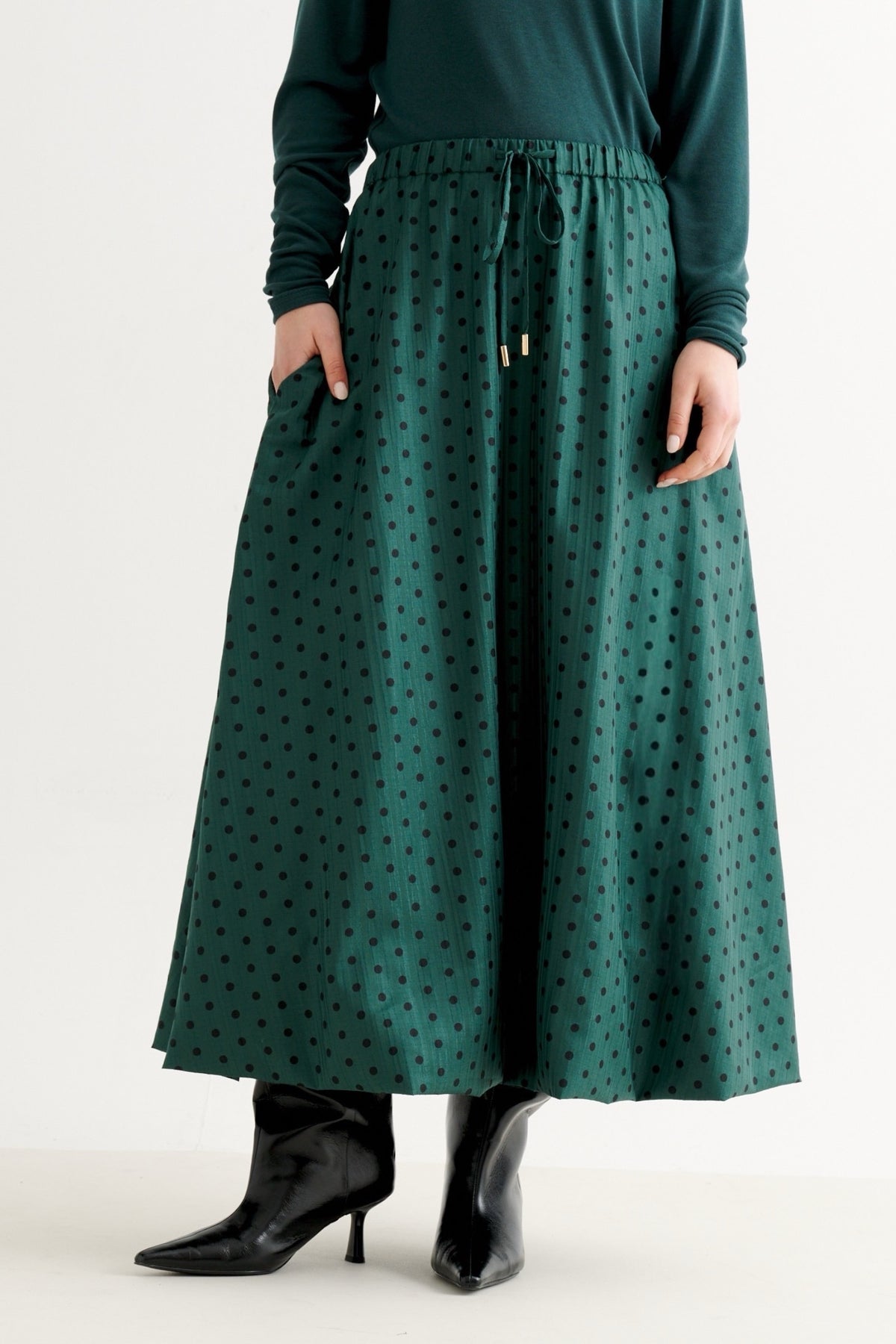 Dixie Spot Print Balloon Midi Skirt - Forest Green