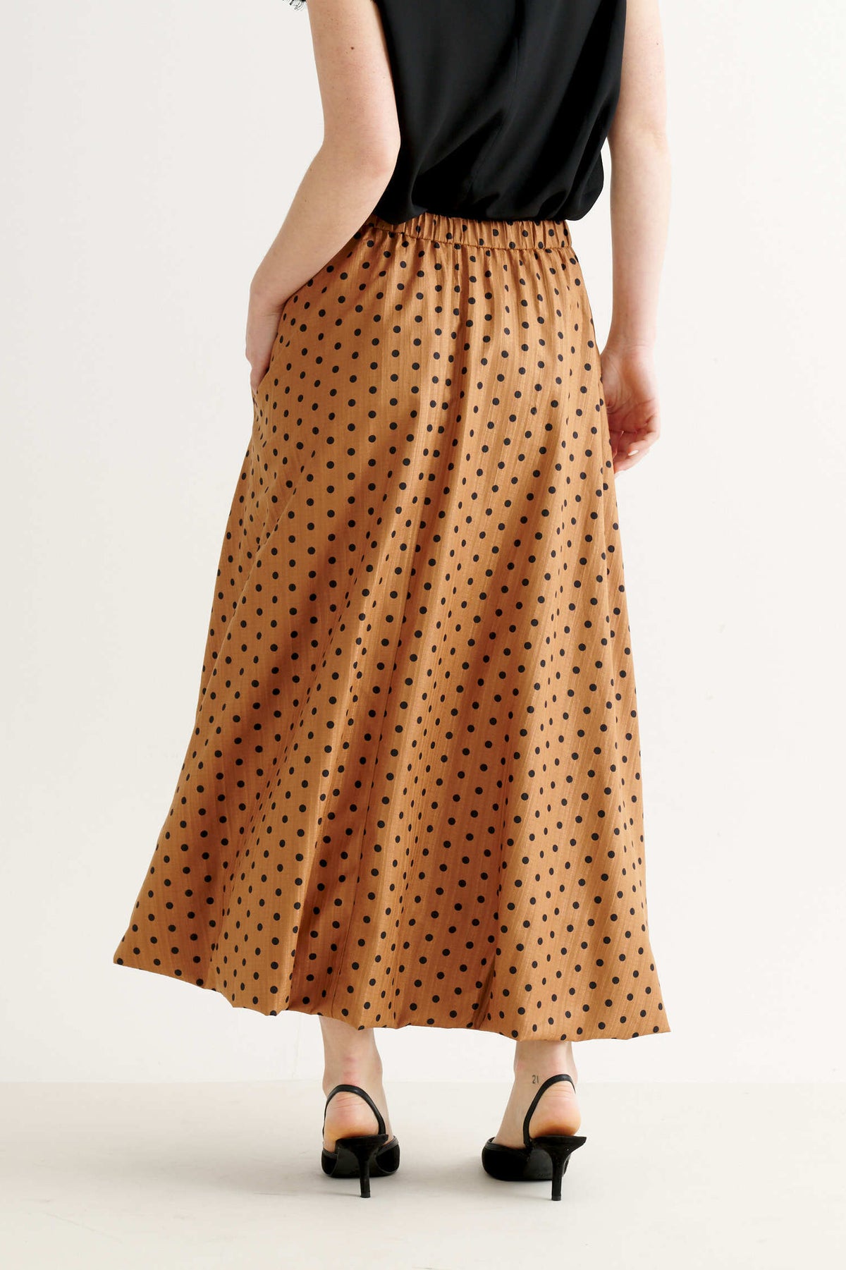 Dixie Spot Print Balloon Midi Skirt - Toffee