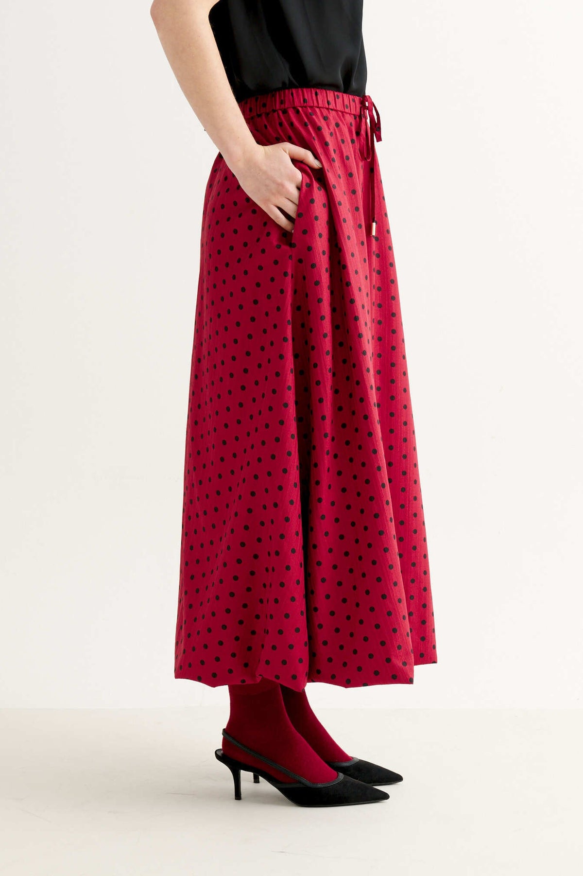 Dixie Spot Print Balloon Midi Skirt - Wine