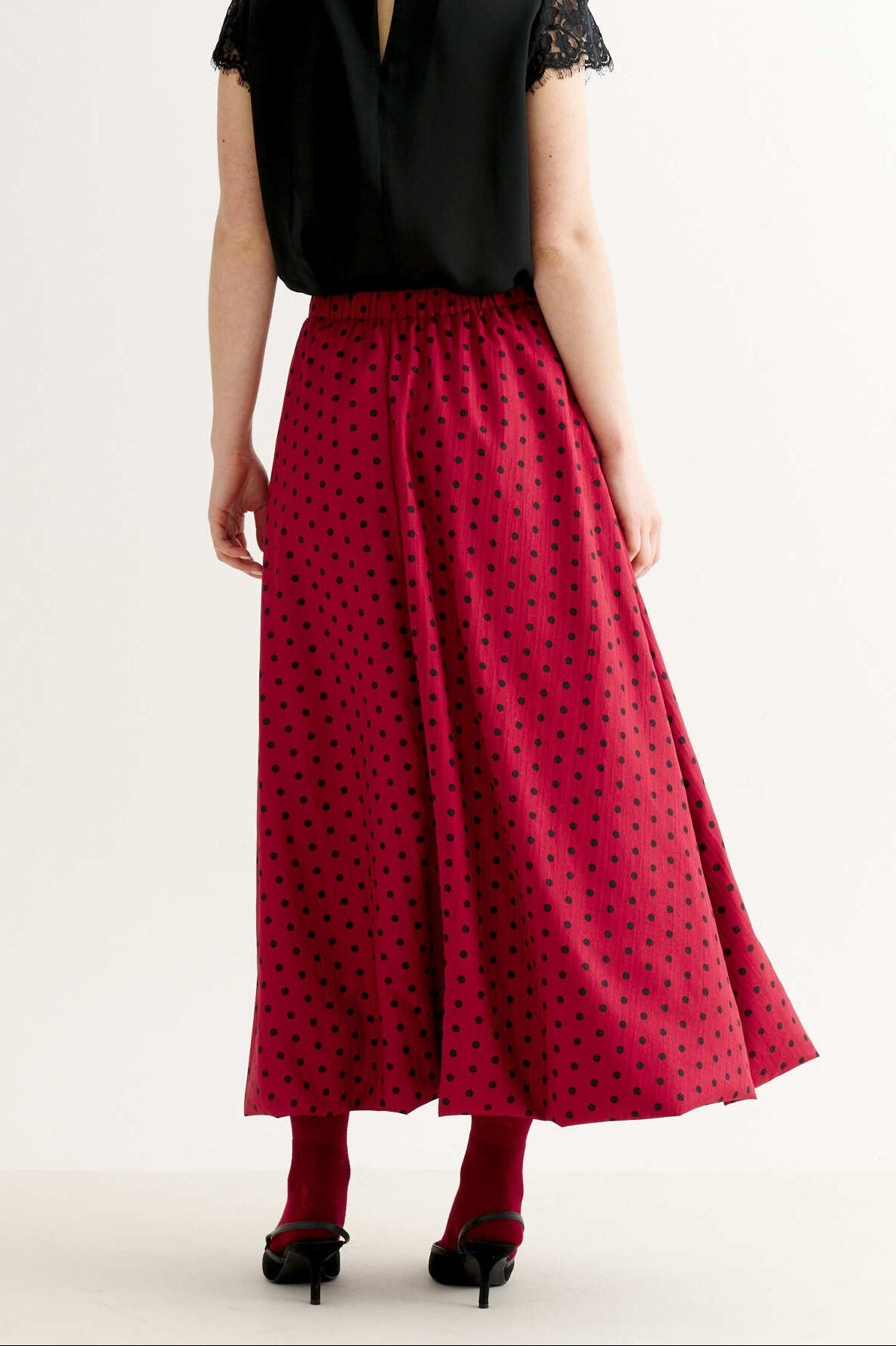 Dixie Spot Print Balloon Midi Skirt - Wine