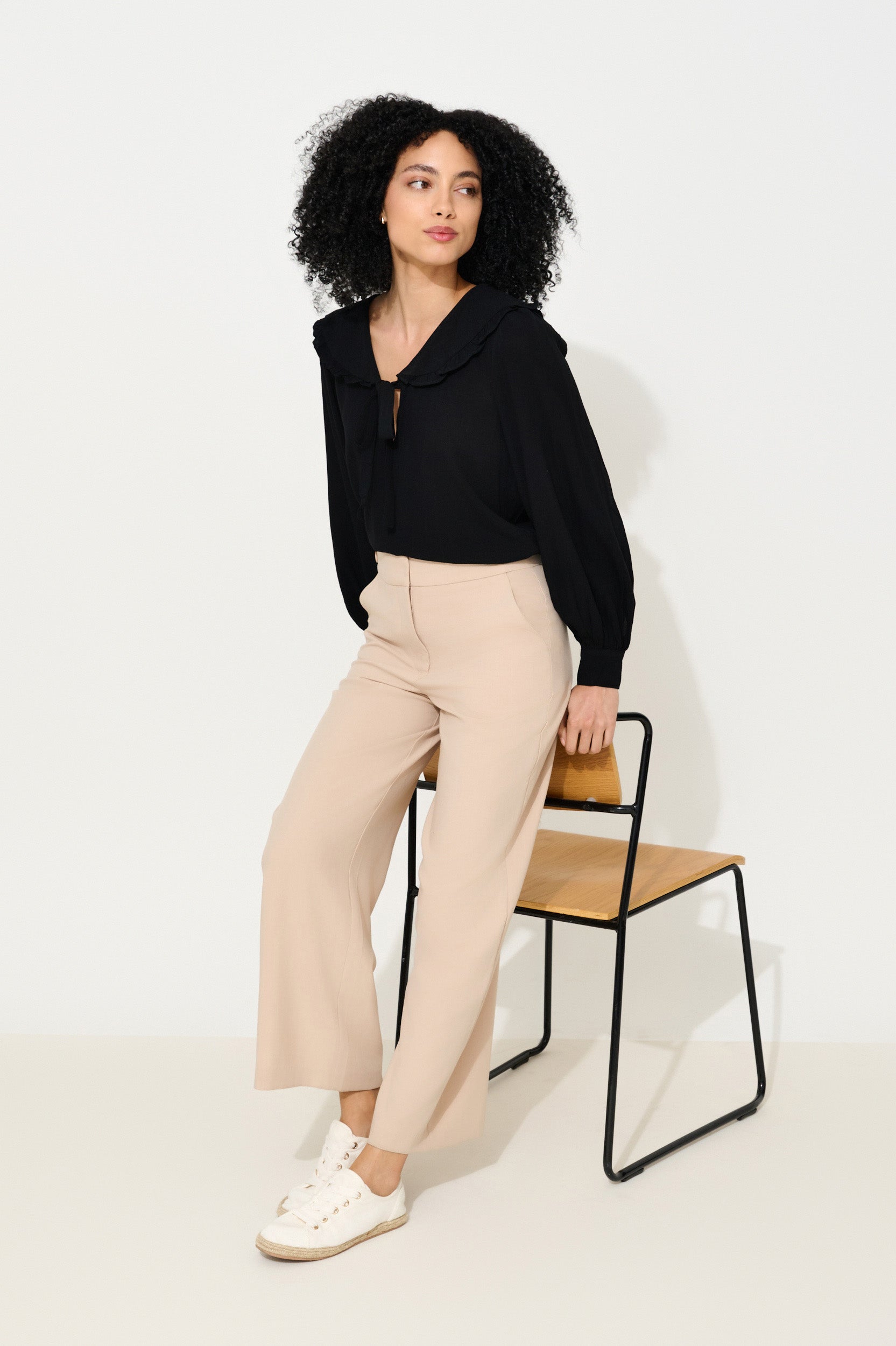 Elina Camel Wide Leg Cropped Trouser - Styled