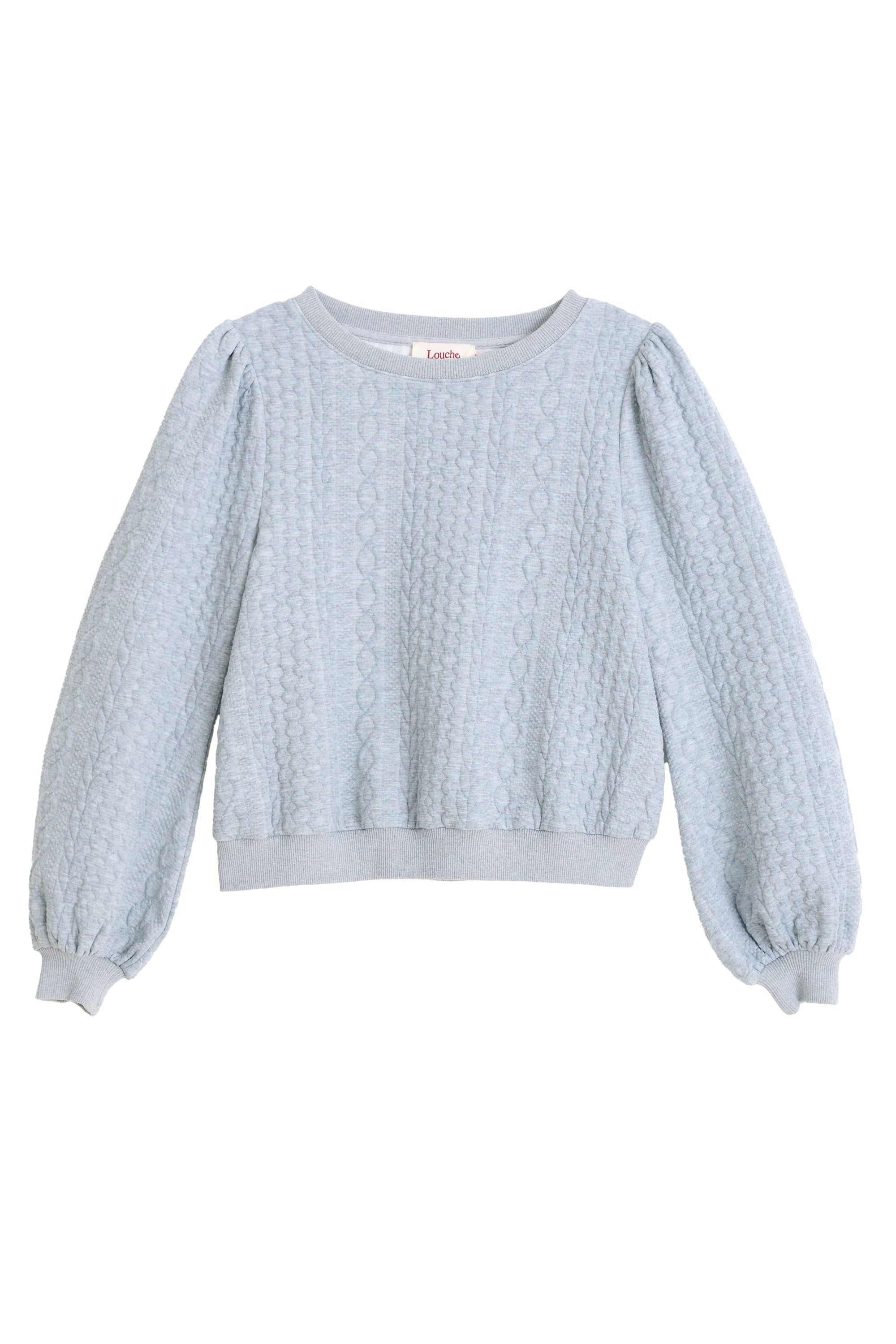 Ellie Cable Quilt Puff Sleeve Sweatshirt - Marl Grey