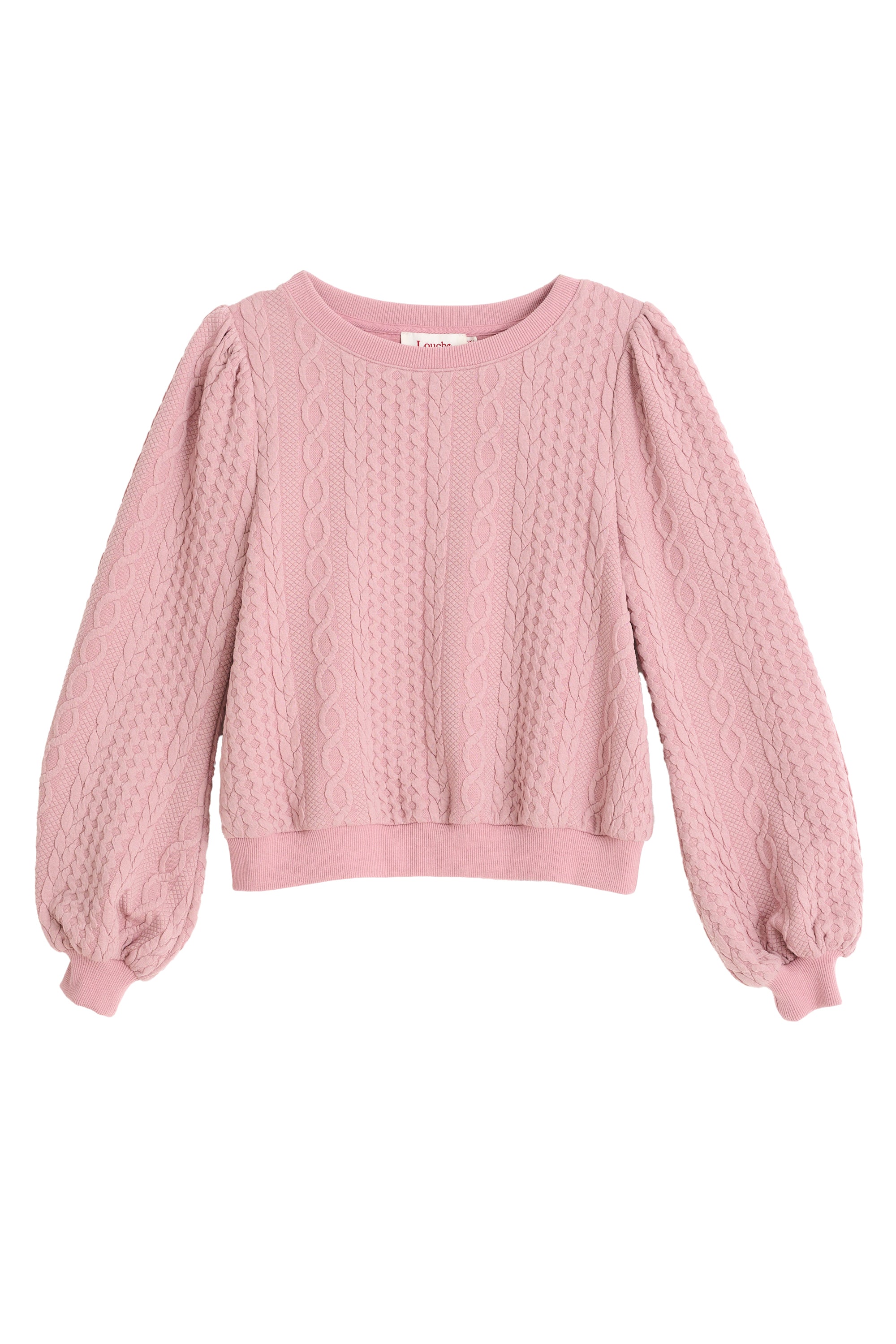 Ellie Cable Quilt Puff Sleeve Sweatshirt - Blush Pink - Styled