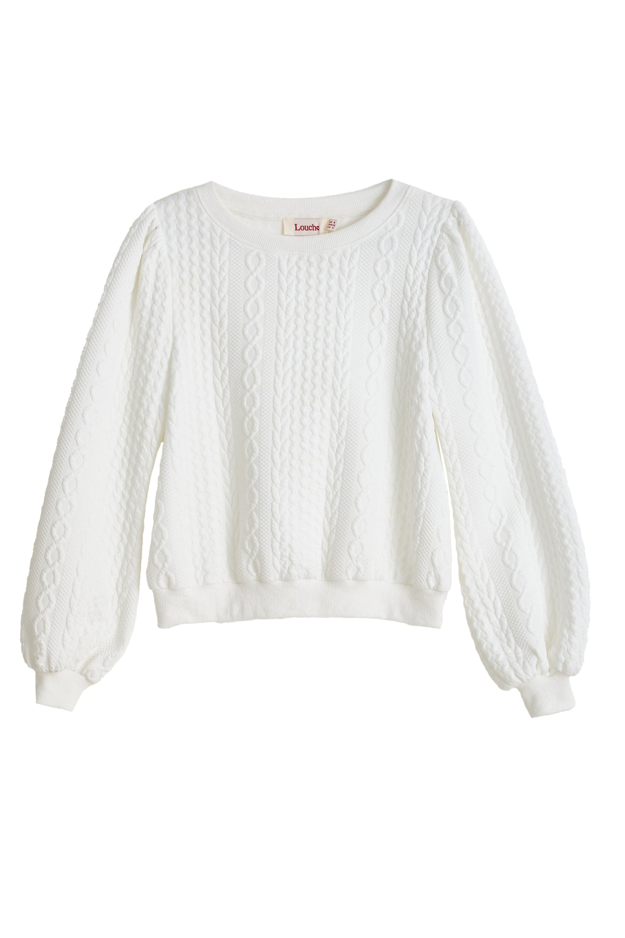 Ellie Cable Quilt Puff Sleeve Sweatshirt - White