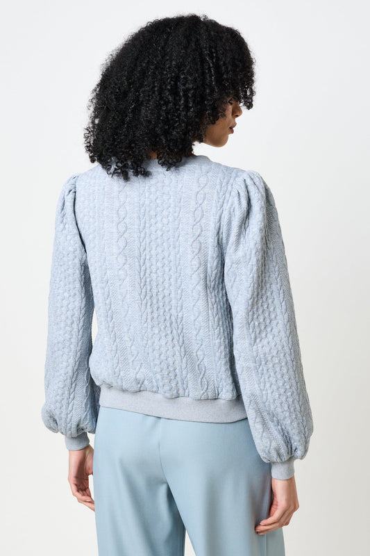 Ellie Cable Quilt Puff Sleeve Sweatshirt - Marl Grey