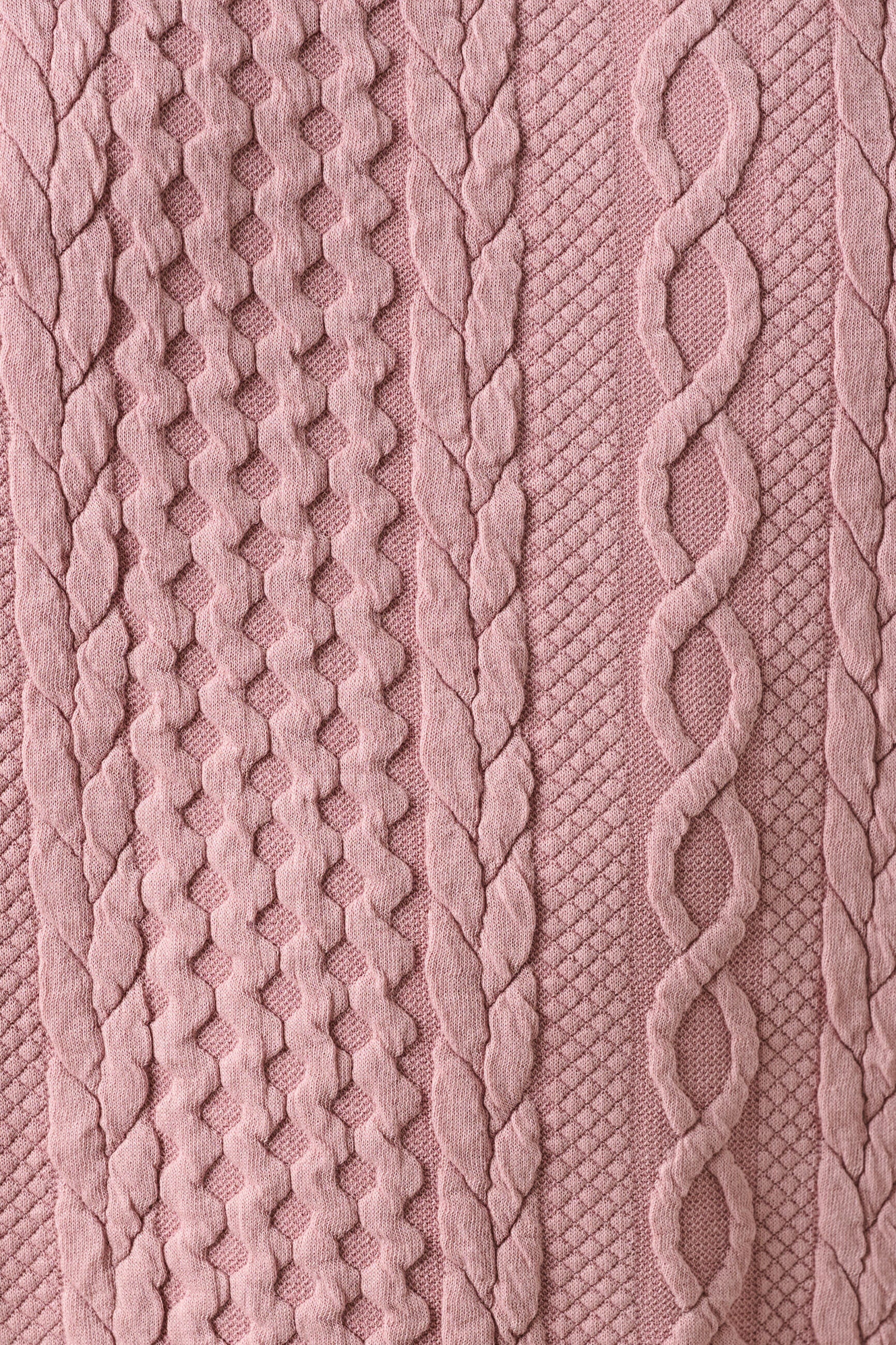 Ellie Cable Quilt Puff Sleeve Sweatshirt - Blush Pink - Detail 3