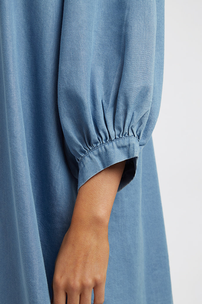 Elly Chambray Mini Dress in Blue