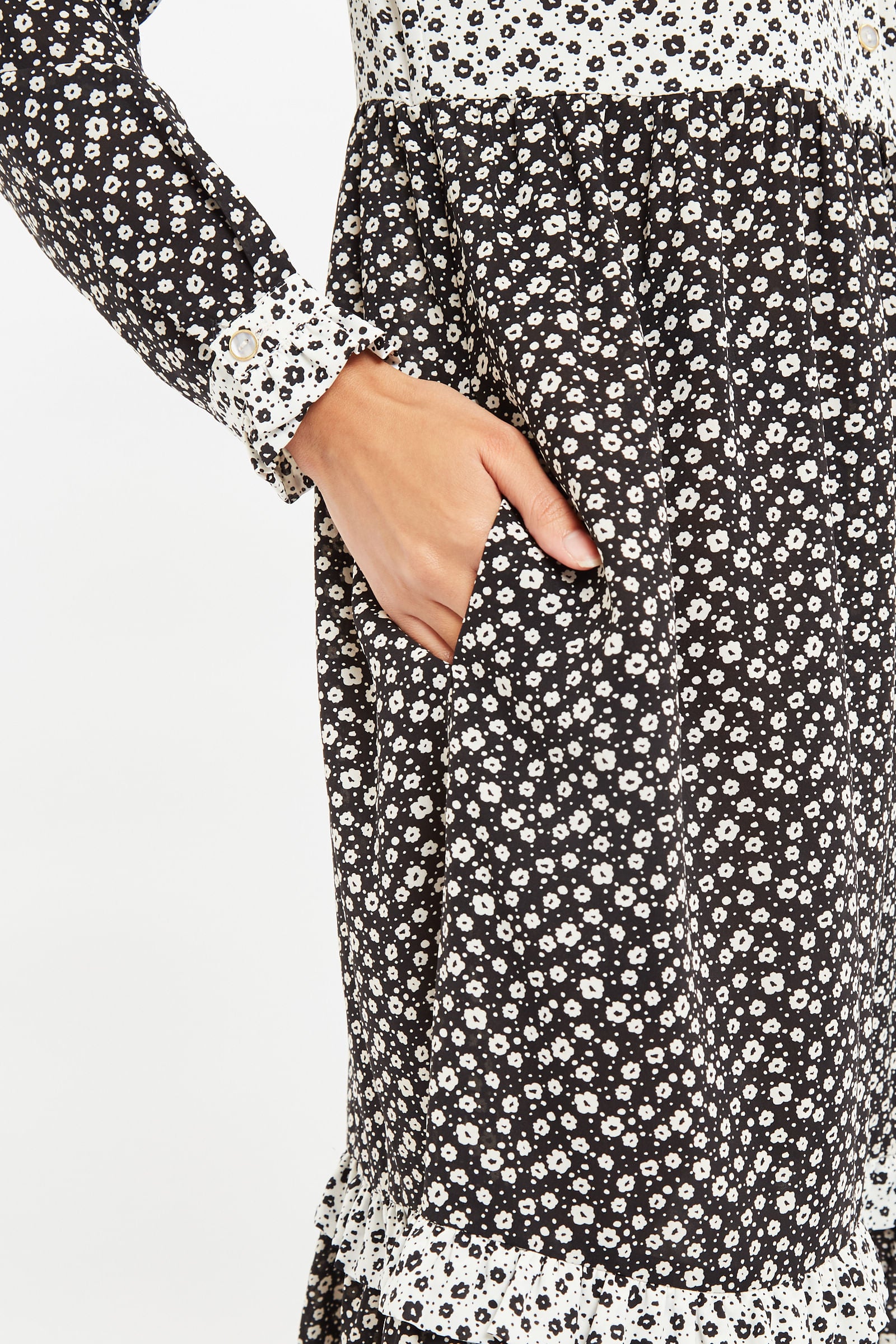 Elsie Flower Spot Print Long Sleeve Tie Midi Dress - Detail 2