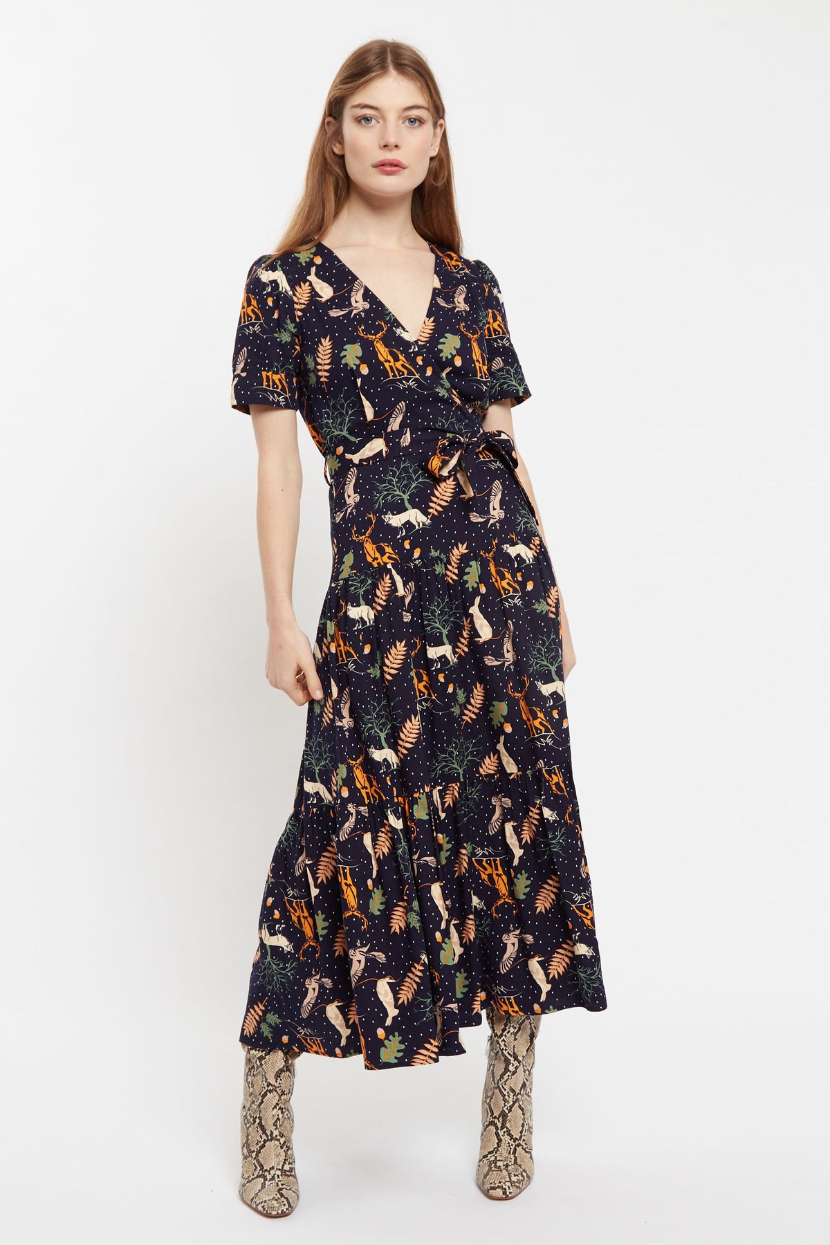 Louche Emin Secret Garden Print Tie Midi Dress