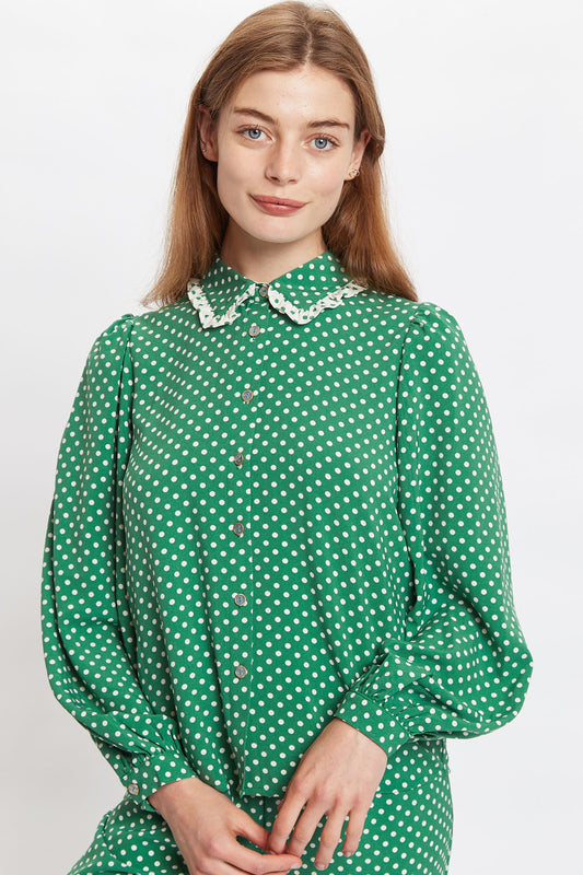 Louche Ettie Polka Dot Print Long Sleeve Blouse