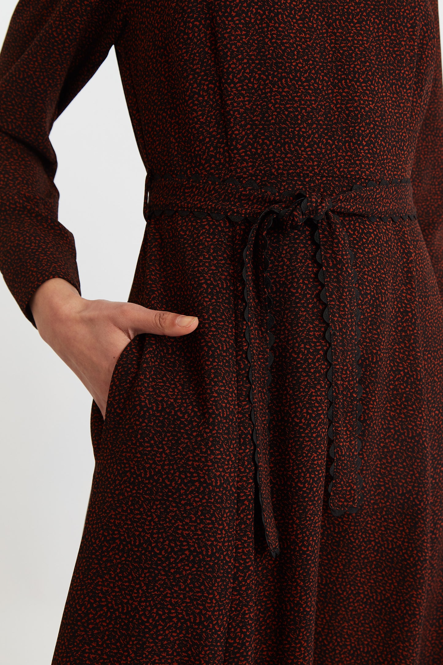 Everly Freckle Print Long Sleeve Midi Dress