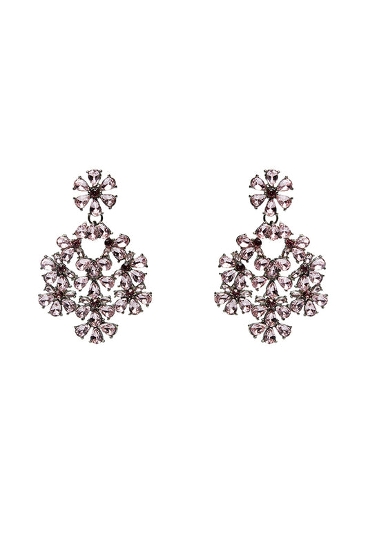Evie Floral Drop Oversized Pink Stone Earrings