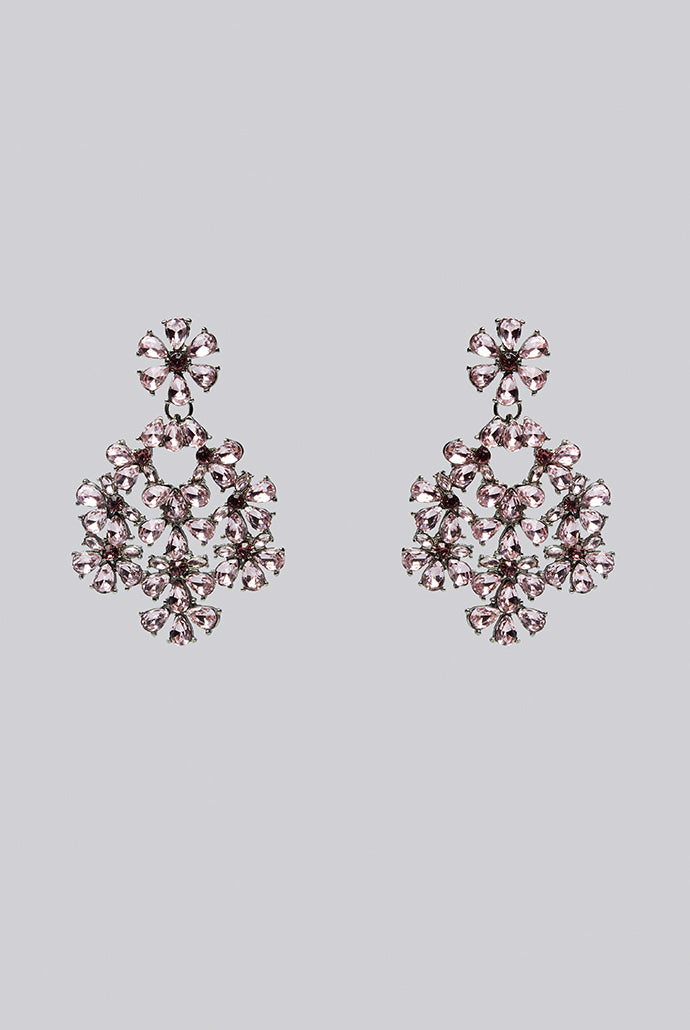 Evie Floral Drop Oversized Pink Stone Earrings