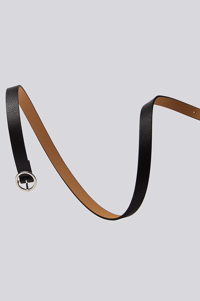 Esther Circle Silver Buckle Black Leather Belt