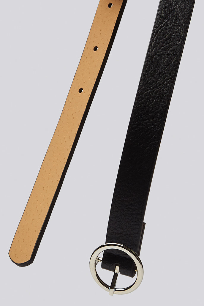 Esther Circle Silver Buckle Black Leather Belt