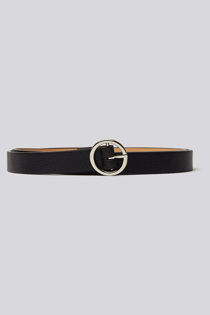 Esther Circle Silver Buckle Black Leather Belt